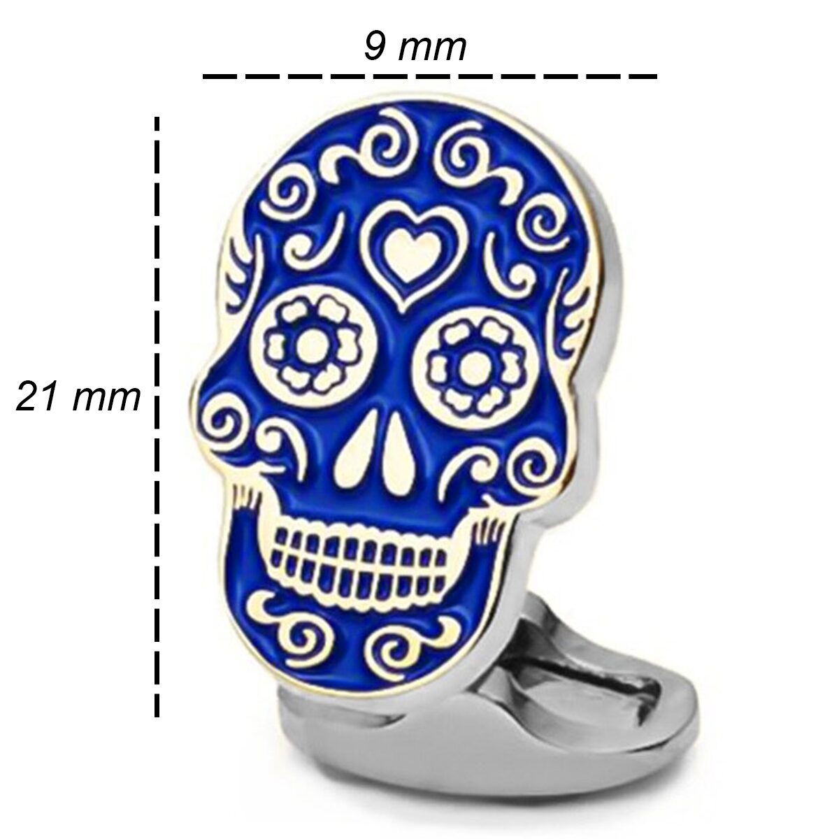 Mancuernillas Calavera Gemelos marca no especificada de acero inoxidable azul diseño lujo para camisa formal con acabado brillante GMACA