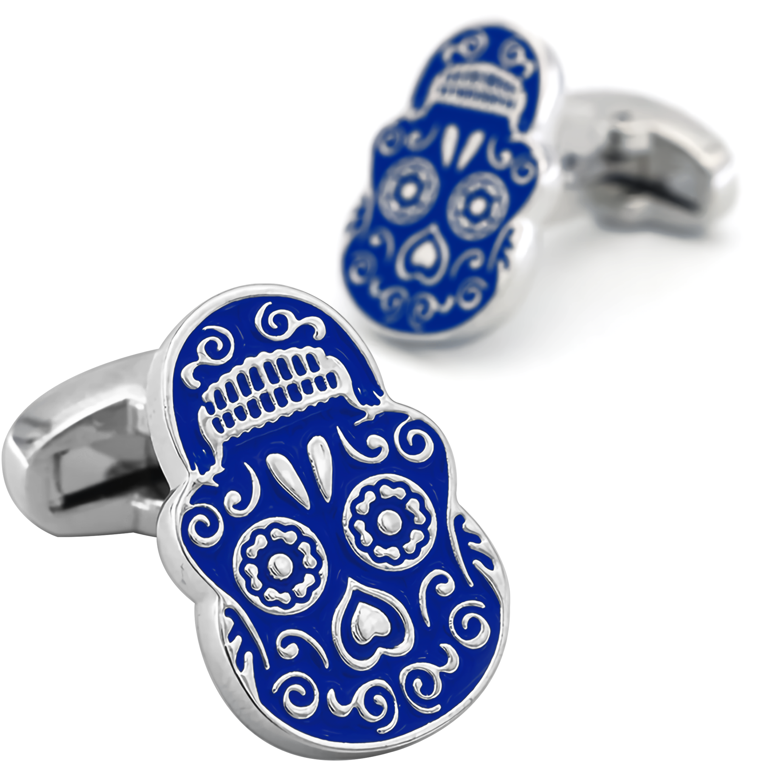 Mancuernillas Calavera Gemelos marca no especificada de acero inoxidable azul diseño lujo para camisa formal con acabado brillante GMACA