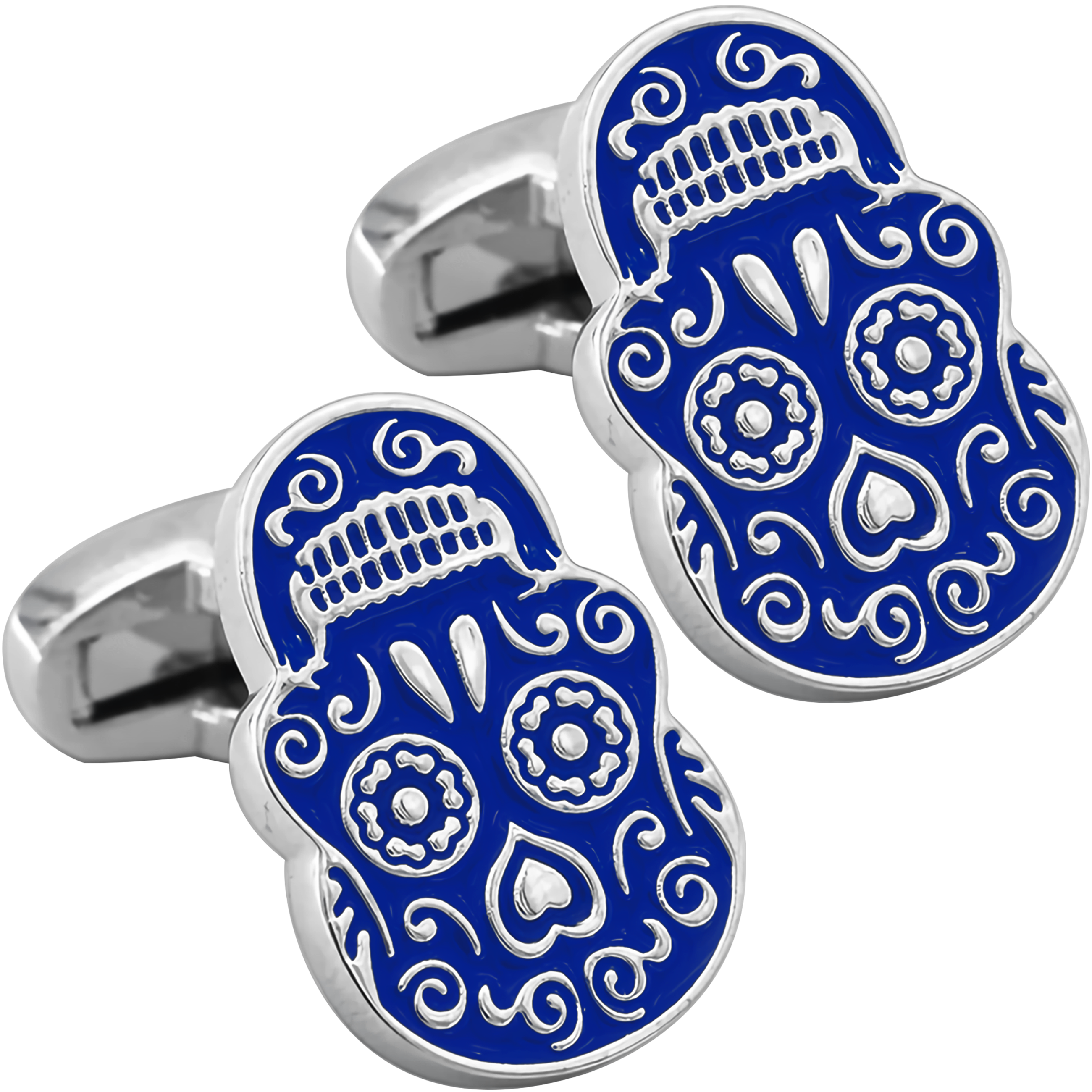 Mancuernillas Calavera Gemelos marca no especificada de acero inoxidable azul diseño lujo para camisa formal con acabado brillante GMACA