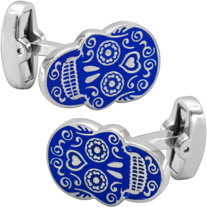 Mancuernillas Calavera Gemelos marca no especificada de acero inoxidable azul diseño lujo para camisa formal con acabado brillante GMACA
