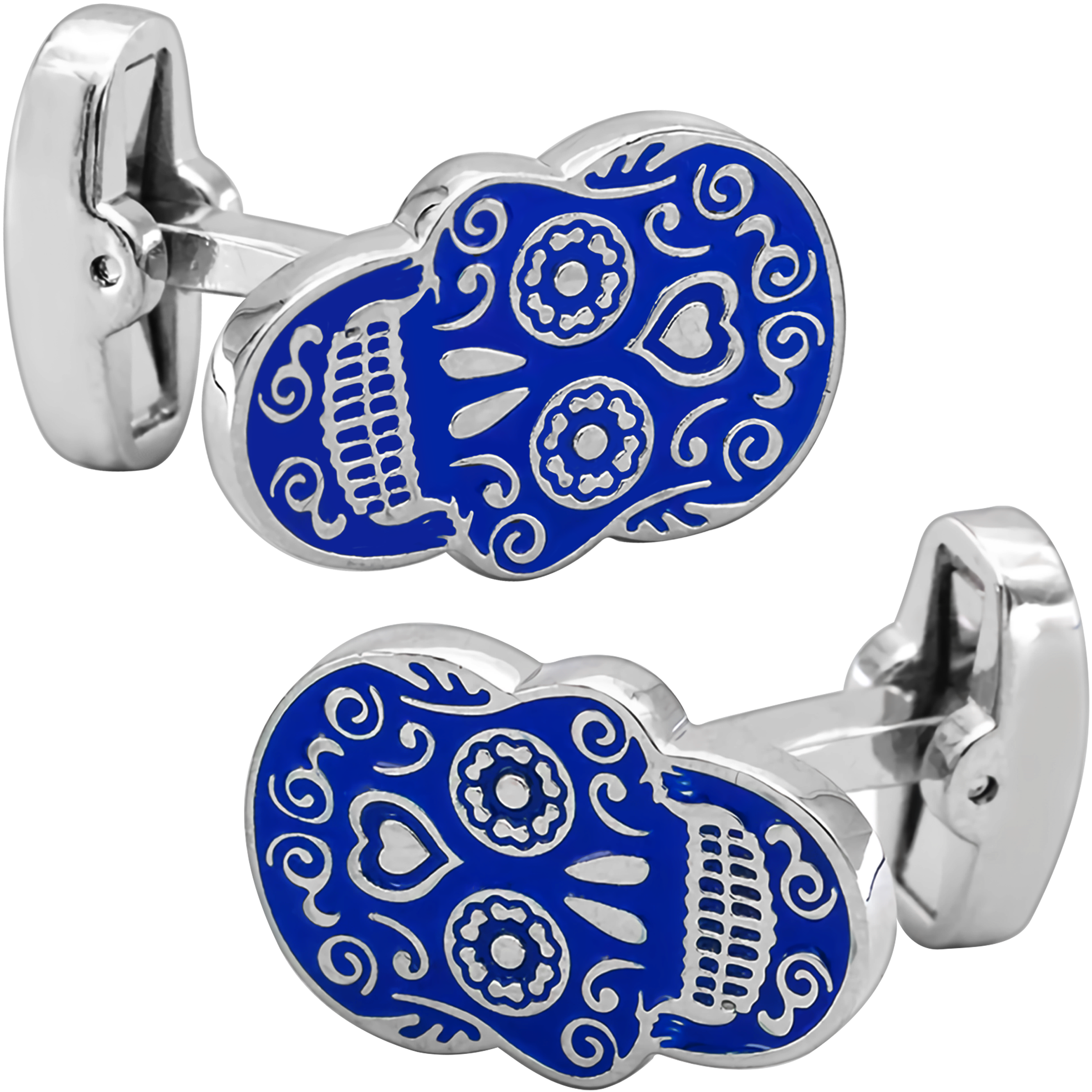 Mancuernillas Calavera Gemelos marca no especificada de acero inoxidable azul diseño lujo para camisa formal con acabado brillante GMACA
