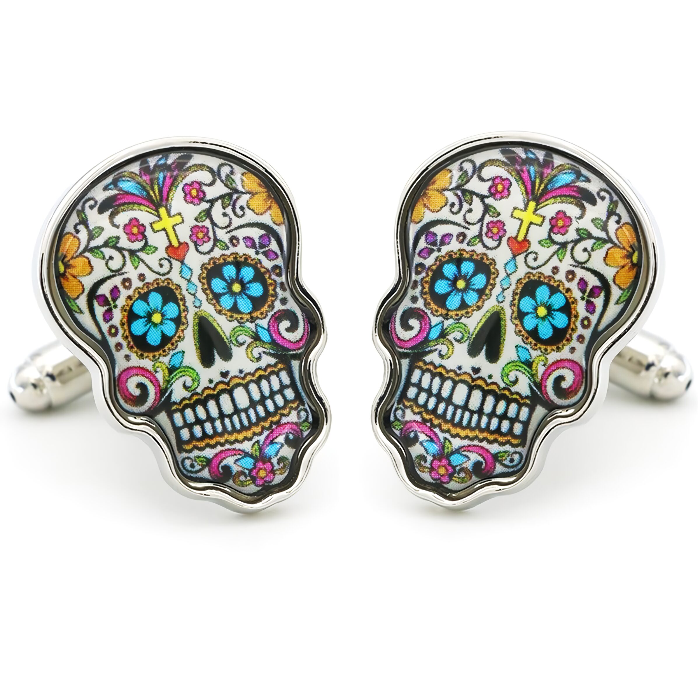 Mancuernillas Calavera Gemelos marca no especificada de acero inoxidable azul diseño lujo para camisa formal con acabado brillante GMACB