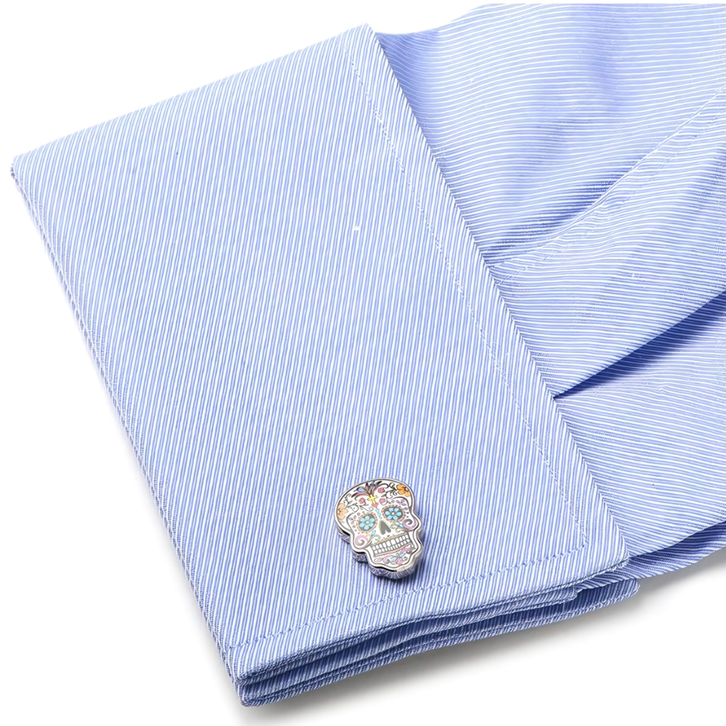 Mancuernillas Calavera Gemelos marca no especificada de acero inoxidable azul diseño lujo para camisa formal con acabado brillante GMACB