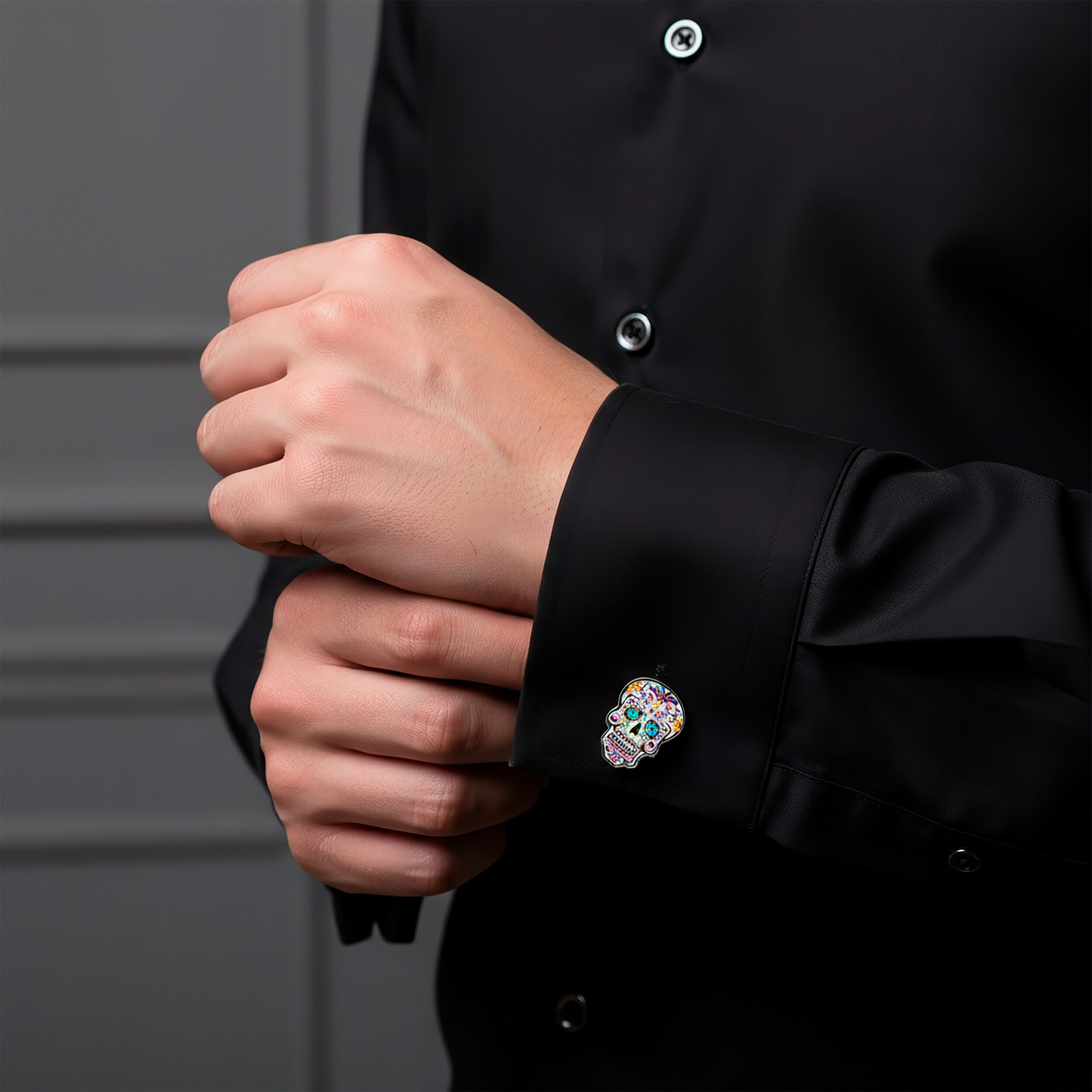 Mancuernillas Calavera Gemelos marca no especificada de acero inoxidable azul diseño lujo para camisa formal con acabado brillante GMACB