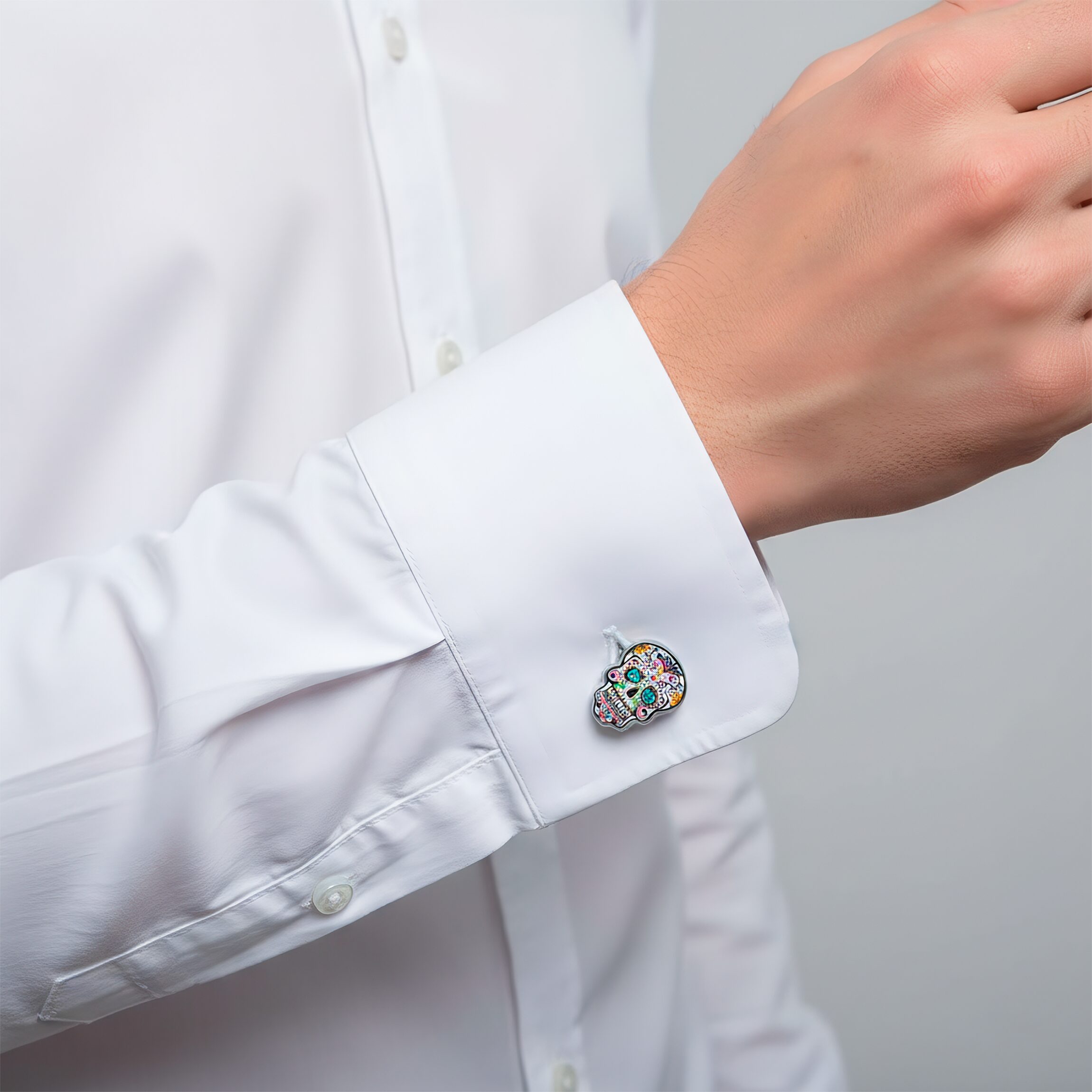 Mancuernillas Calavera Gemelos marca no especificada de acero inoxidable azul diseño lujo para camisa formal con acabado brillante GMACB