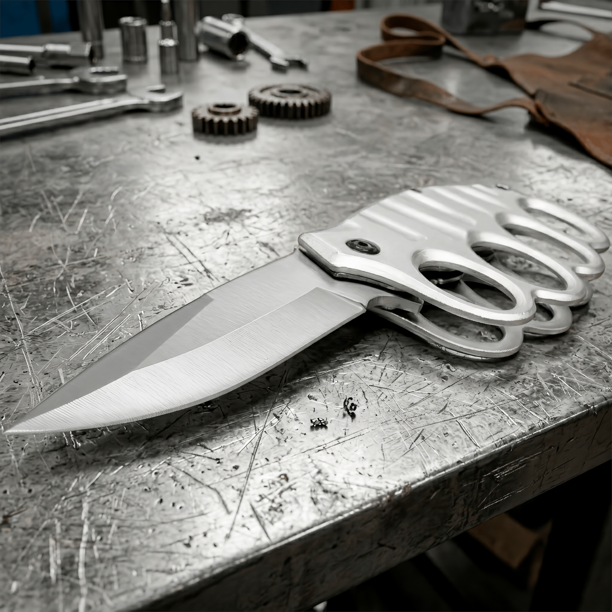 Manopla con Navaja marca Razor Tactical modelo RT 7137SL-1, navaja automática de acero inoxidable con hoja afilada de 9 cm y clip para fácil transporte.