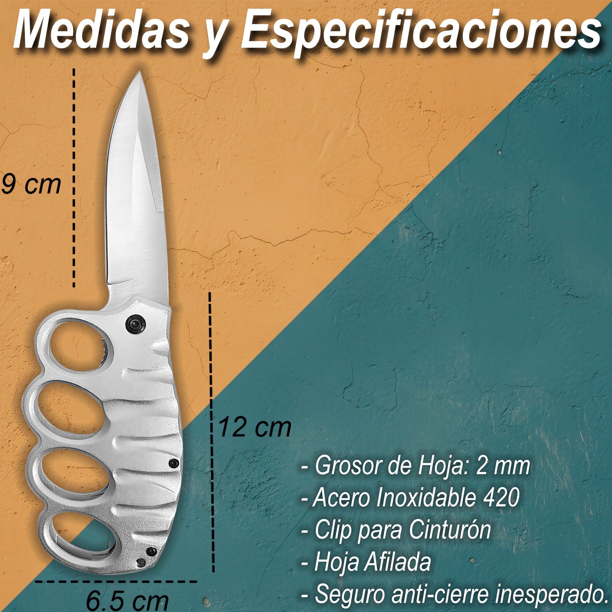 Manopla con Navaja marca Razor Tactical modelo RT 7137SL-1, navaja automática de acero inoxidable con hoja afilada de 9 cm y clip para fácil transporte.