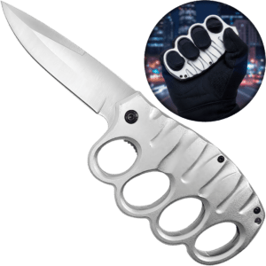 Manopla con Navaja marca Razor Tactical modelo RT 7137SL-1, navaja automática de acero inoxidable con hoja afilada de 9 cm y clip para fácil transporte.