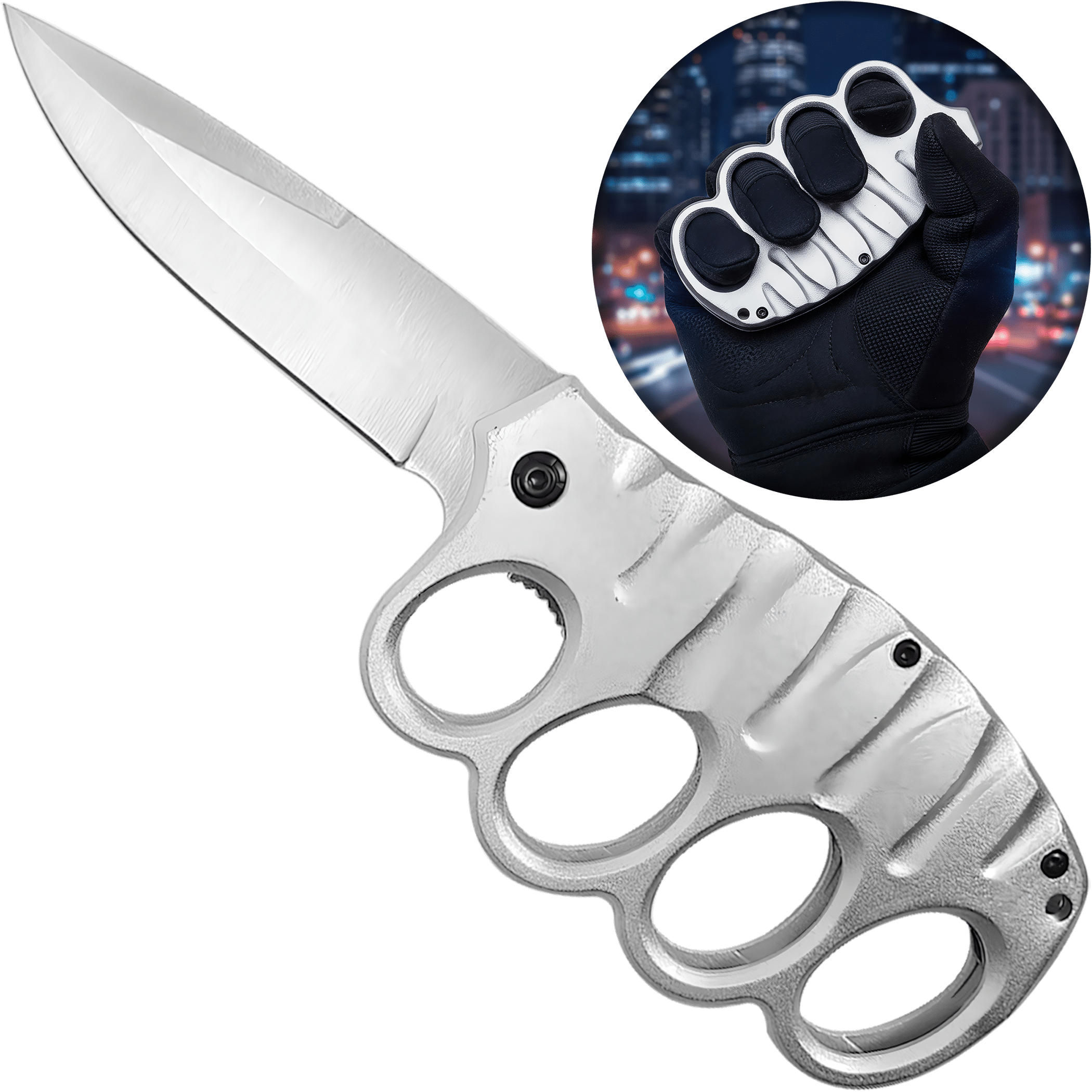 Manopla con Navaja marca Razor Tactical modelo RT 7137SL-1, navaja automática de acero inoxidable con hoja afilada de 9 cm y clip para fácil transporte.