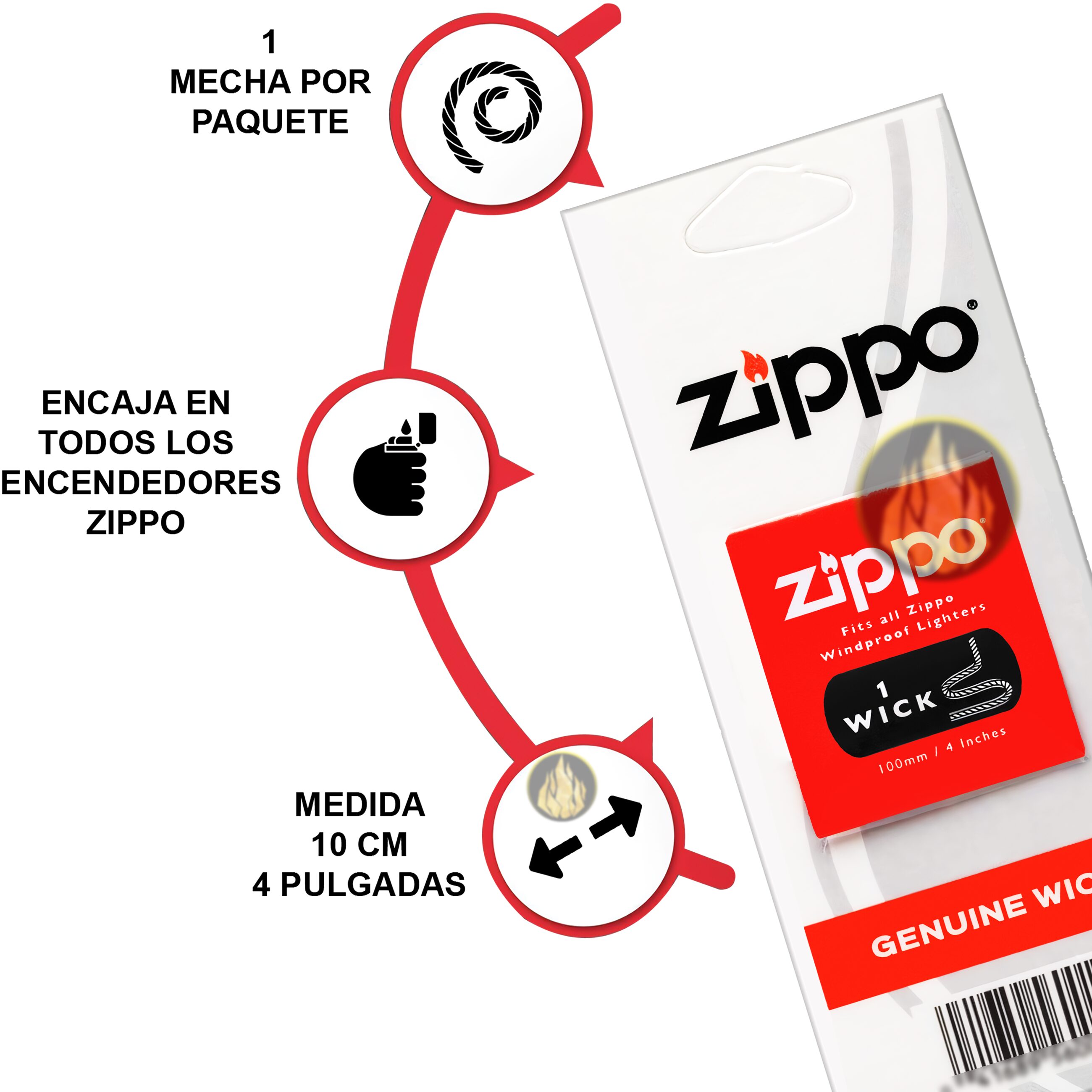 Mecha Encendedor Zippo original de algodón con alambre de cobre, repuesto oficial fabricado en Estados Unidos. MZ2425