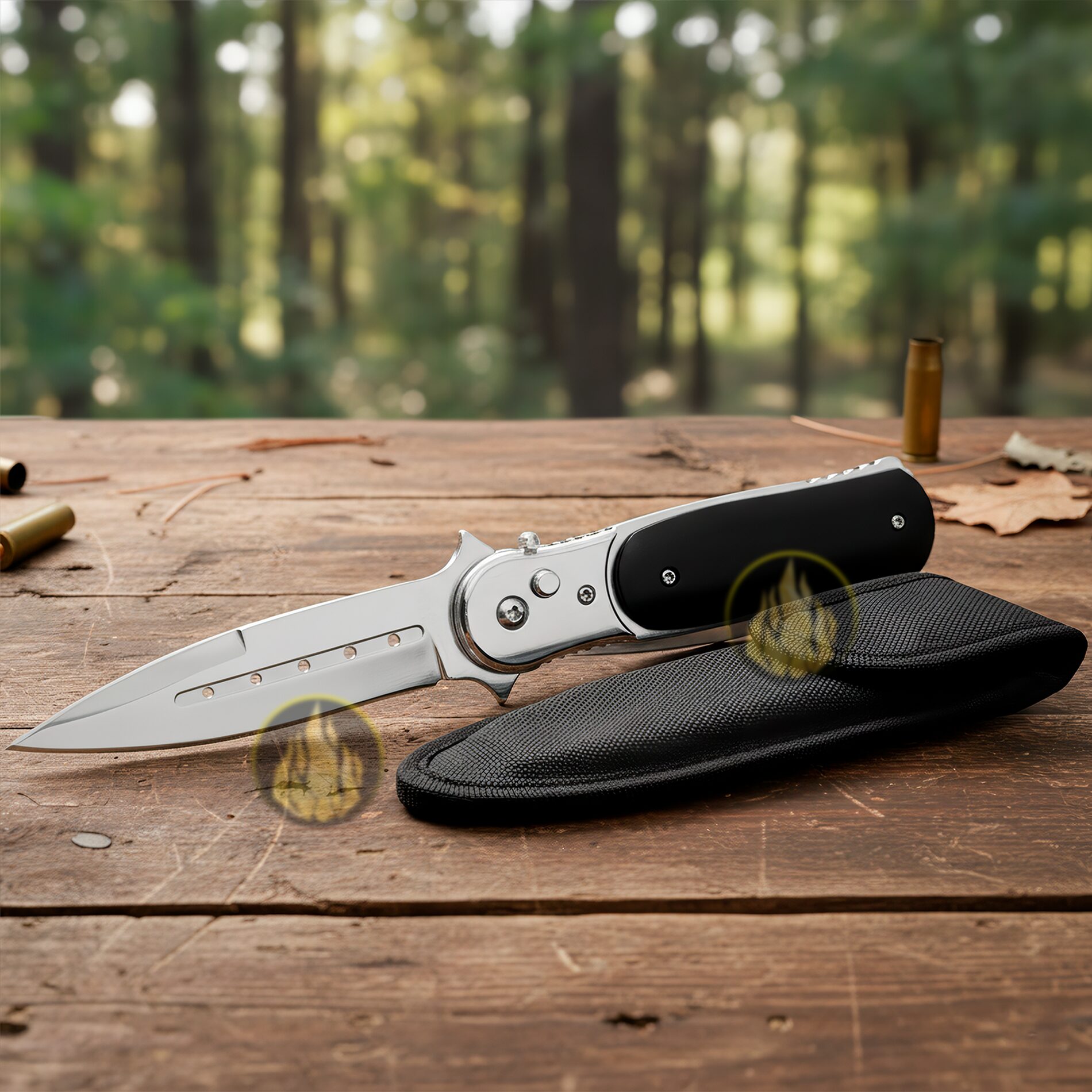 Navaja Automática Botón Cachas De Madera De Caza + Funda marca Lion Tools hoja lisa acero inoxidable 440 apertura automática botón seguro anti cierre mango madera negro funda nylon portación 7087