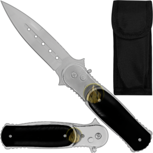 Navaja Automática Botón Cachas De Madera De Caza + Funda marca Lion Tools hoja lisa acero inoxidable 440 apertura automática botón seguro anti cierre mango madera negro funda nylon portación 7087