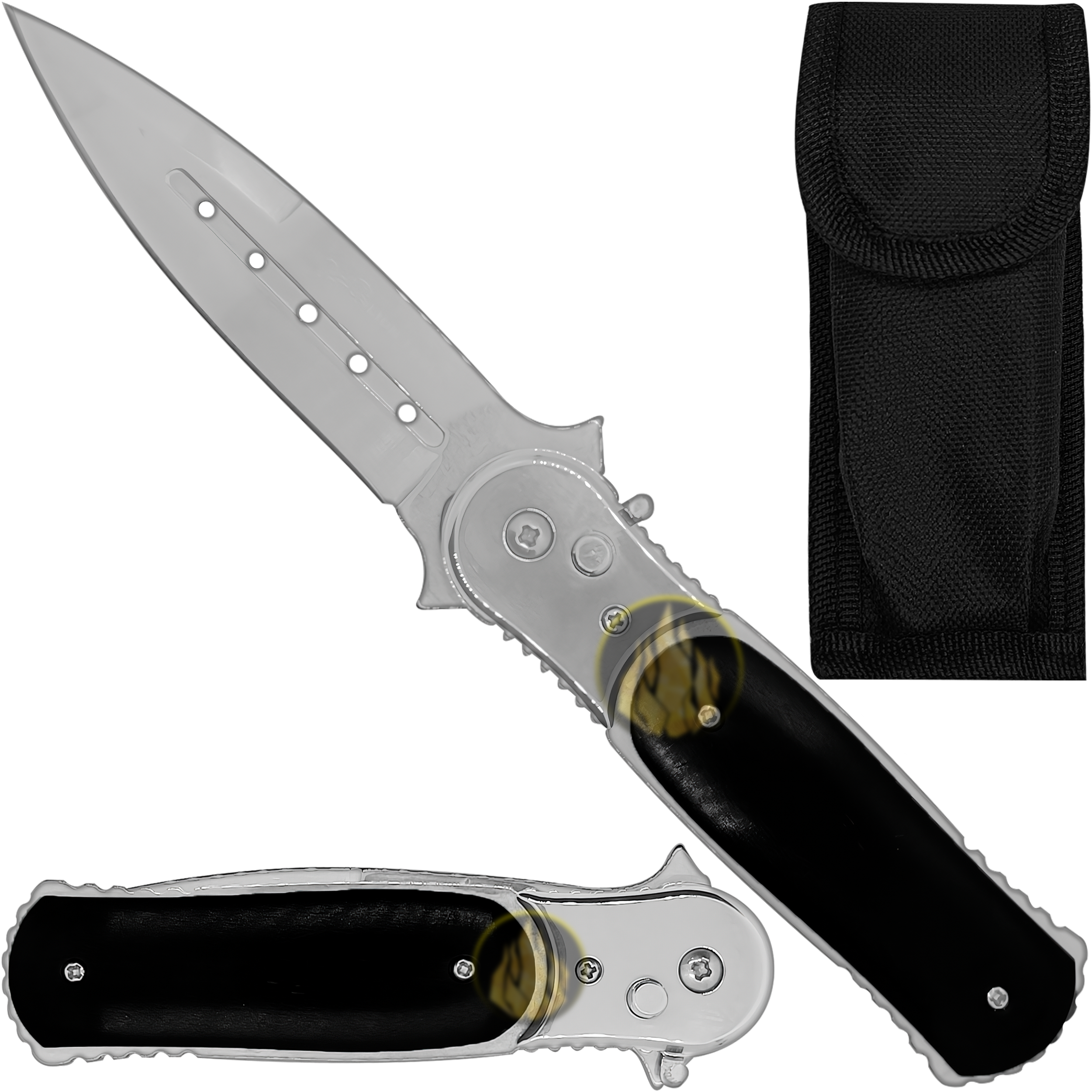 Navaja Automática Botón Cachas De Madera De Caza + Funda marca Lion Tools hoja lisa acero inoxidable 440 apertura automática botón seguro anti cierre mango madera negro funda nylon portación 7087