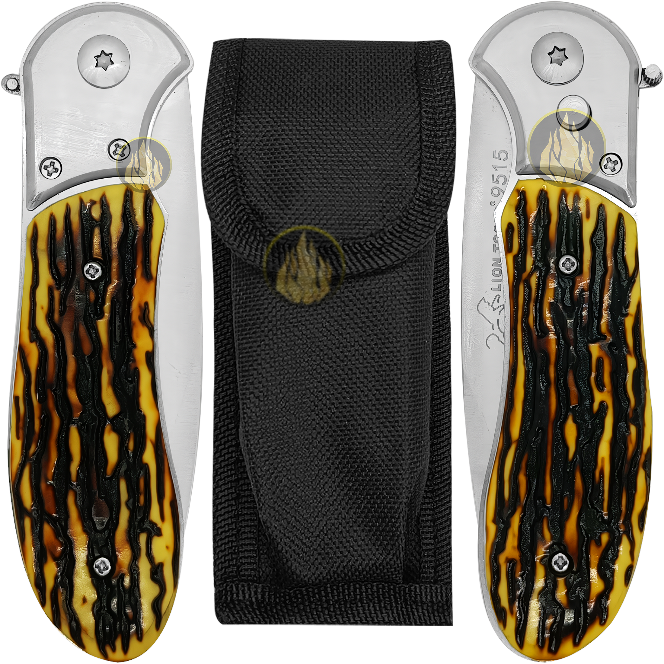 Navaja Automática Cachas Tipo Hueso Lion Tools modelo 9515 para caza uso rudo con hoja de acero inoxidable 420 y apertura automática de botón