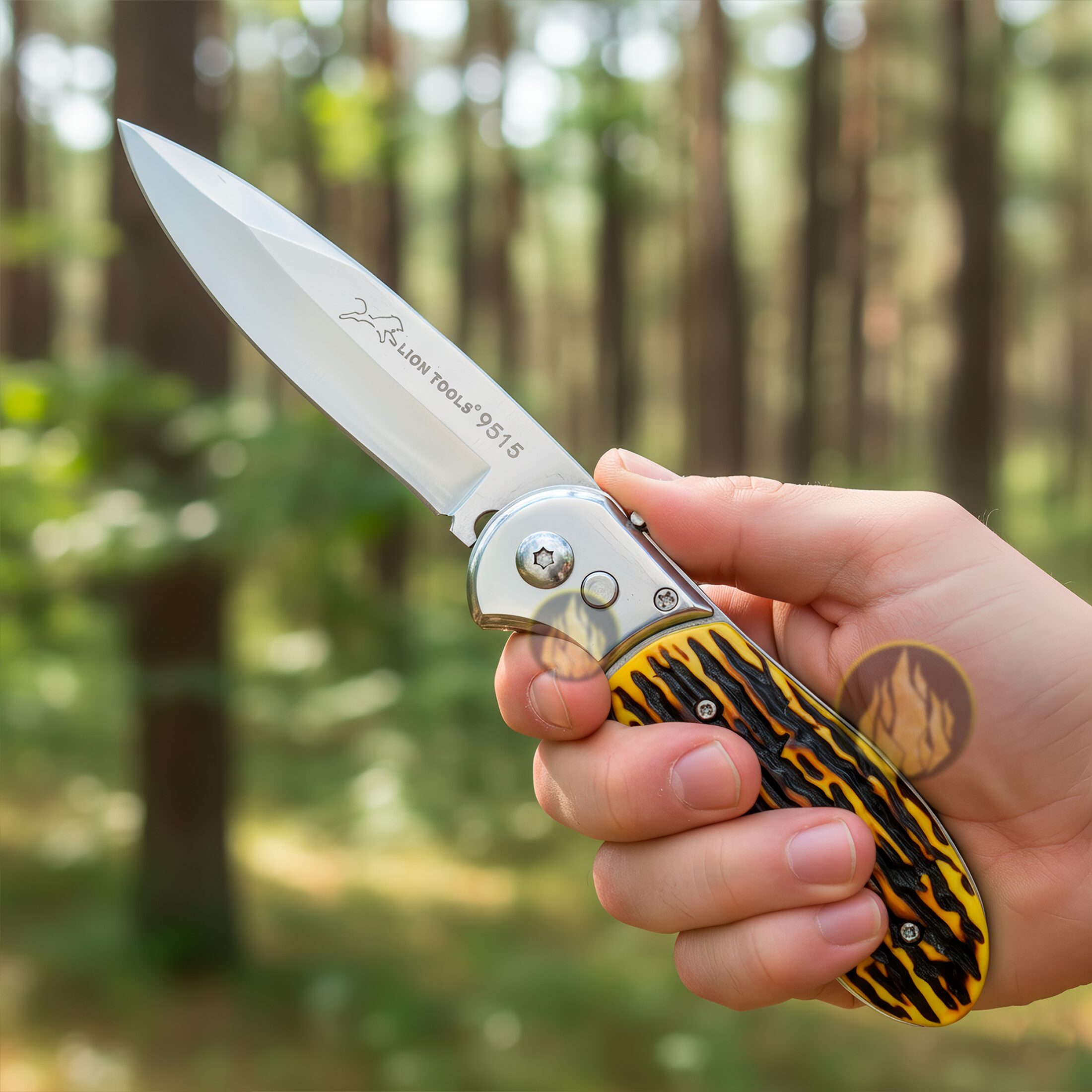 Navaja Automática Cachas Tipo Hueso Lion Tools modelo 9515 para caza uso rudo con hoja de acero inoxidable 420 y apertura automática de botón