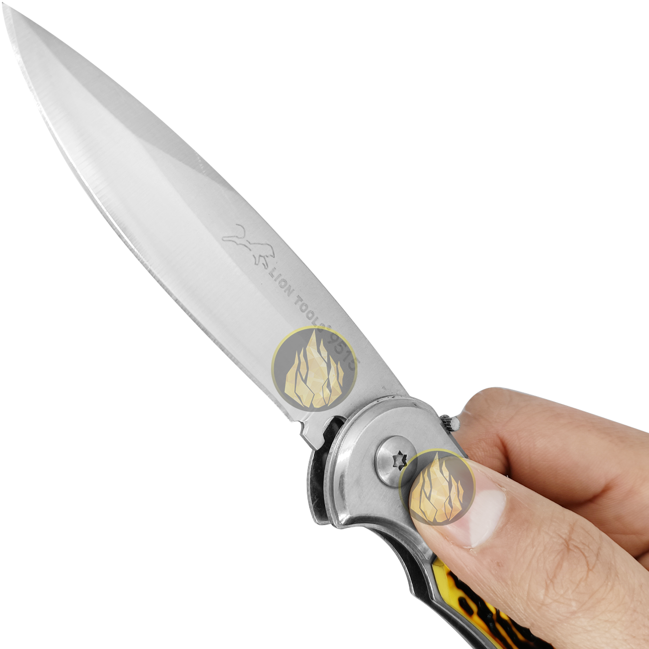 Navaja Automática Cachas Tipo Hueso Lion Tools modelo 9515 para caza uso rudo con hoja de acero inoxidable 420 y apertura automática de botón