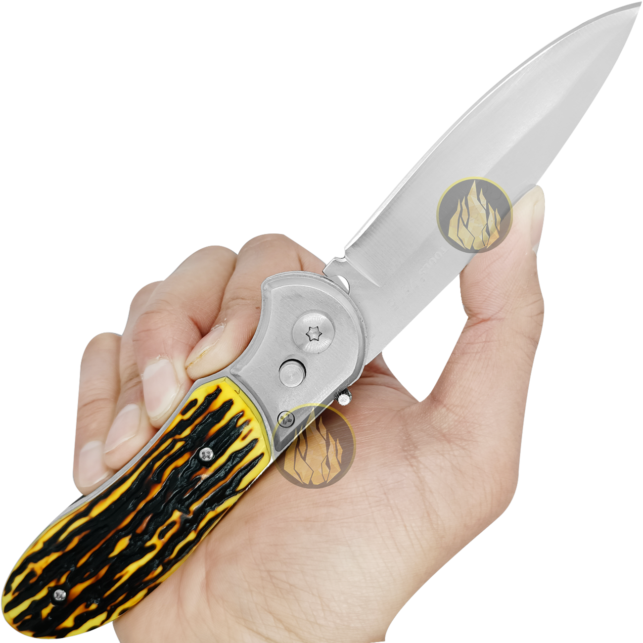 Navaja Automática Cachas Tipo Hueso Lion Tools modelo 9515 para caza uso rudo con hoja de acero inoxidable 420 y apertura automática de botón