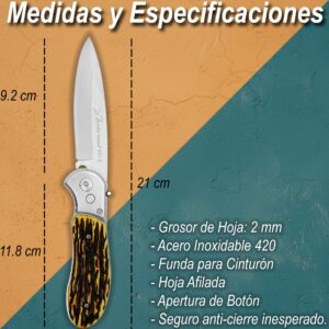 Navaja Automática Cachas Tipo Hueso Lion Tools modelo 9515 para caza uso rudo con hoja de acero inoxidable 420 y apertura automática de botón
