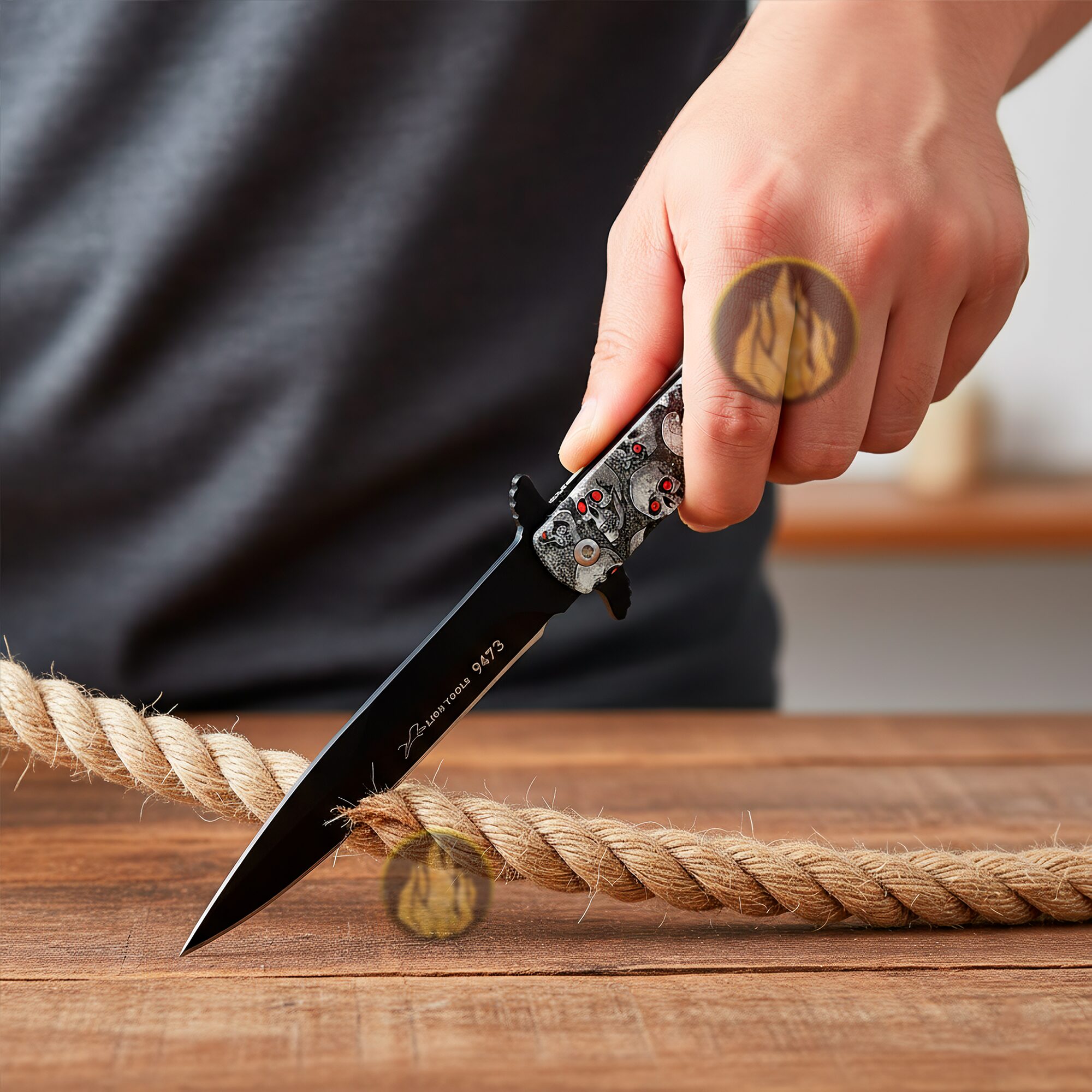 Navaja Automática Calavera Lion Tools modelo 9473 acero inoxidable 420 pavonada táctica con clip para cinturón y apertura SpeedSafe