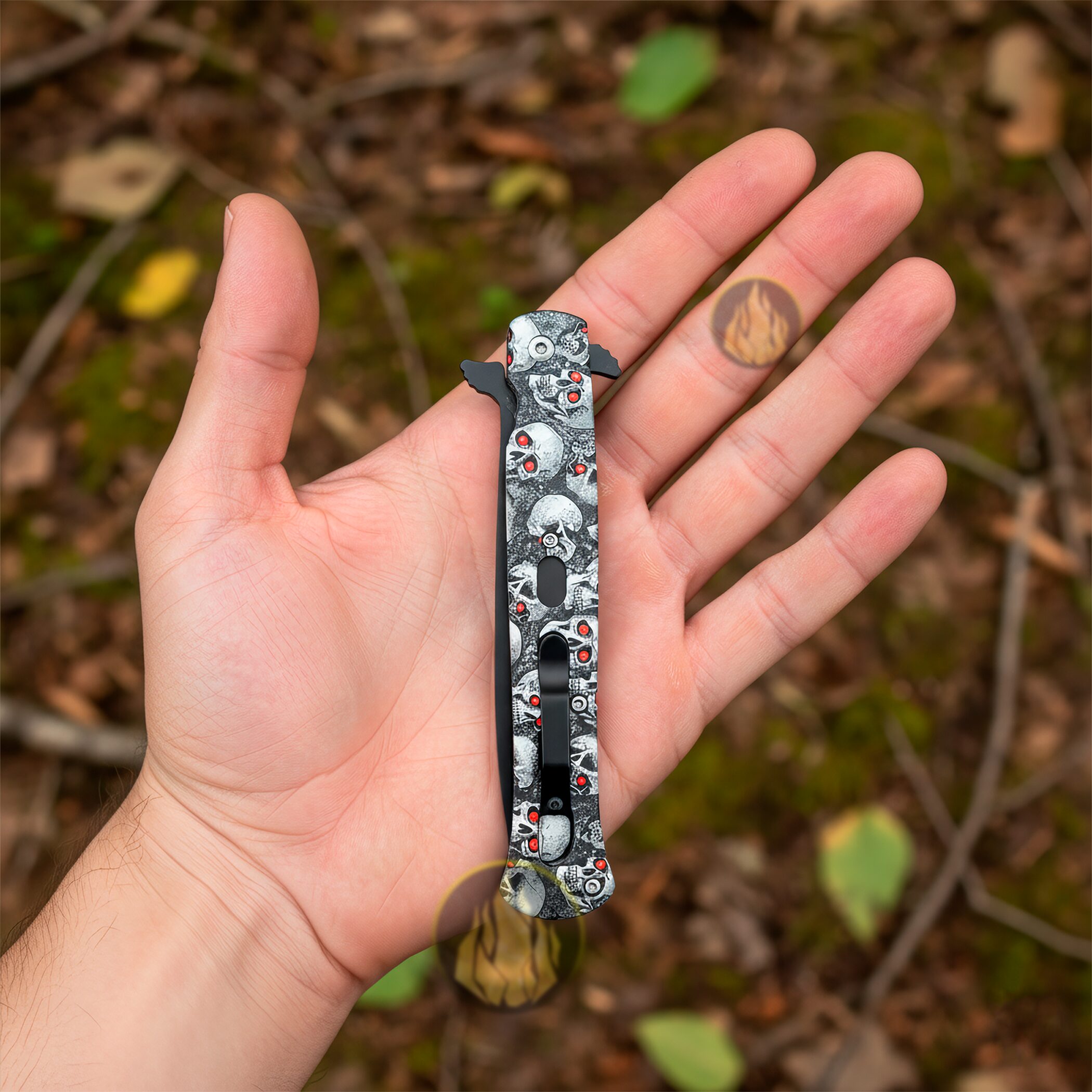 Navaja Automática Calavera Lion Tools modelo 9473 acero inoxidable 420 pavonada táctica con clip para cinturón y apertura SpeedSafe