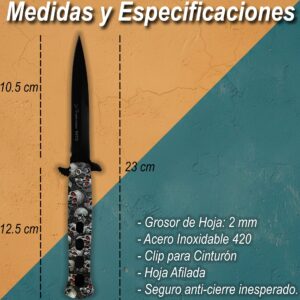 Navaja Automática Calavera Lion Tools modelo 9473 acero inoxidable 420 pavonada táctica con clip para cinturón y apertura SpeedSafe