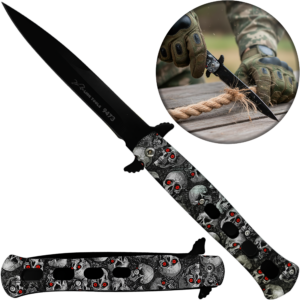 Navaja Automática Calavera Lion Tools modelo 9473 acero inoxidable 420 pavonada táctica con clip para cinturón y apertura SpeedSafe