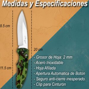 Navaja Automática Lion Tools estilo campismo con apertura de botón, hoja de acero inoxidable y clip para cinturón. 6614