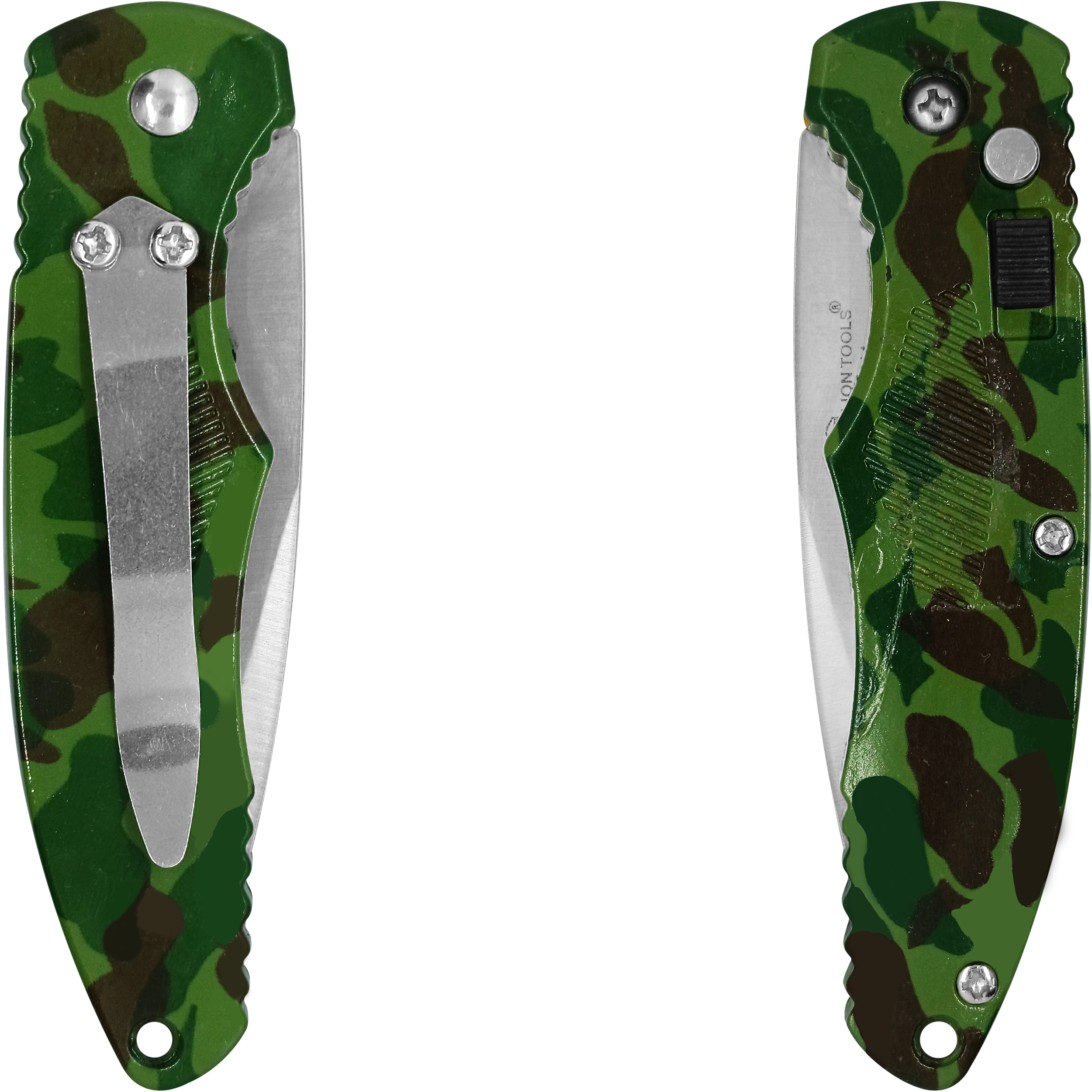 Navaja Automática Lion Tools estilo campismo con apertura de botón, hoja de acero inoxidable y clip para cinturón. 6614