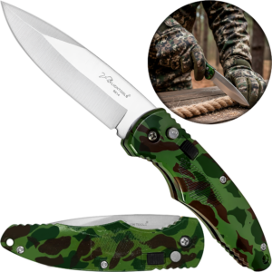 Navaja Automática Lion Tools estilo campismo con apertura de botón, hoja de acero inoxidable y clip para cinturón. 6614