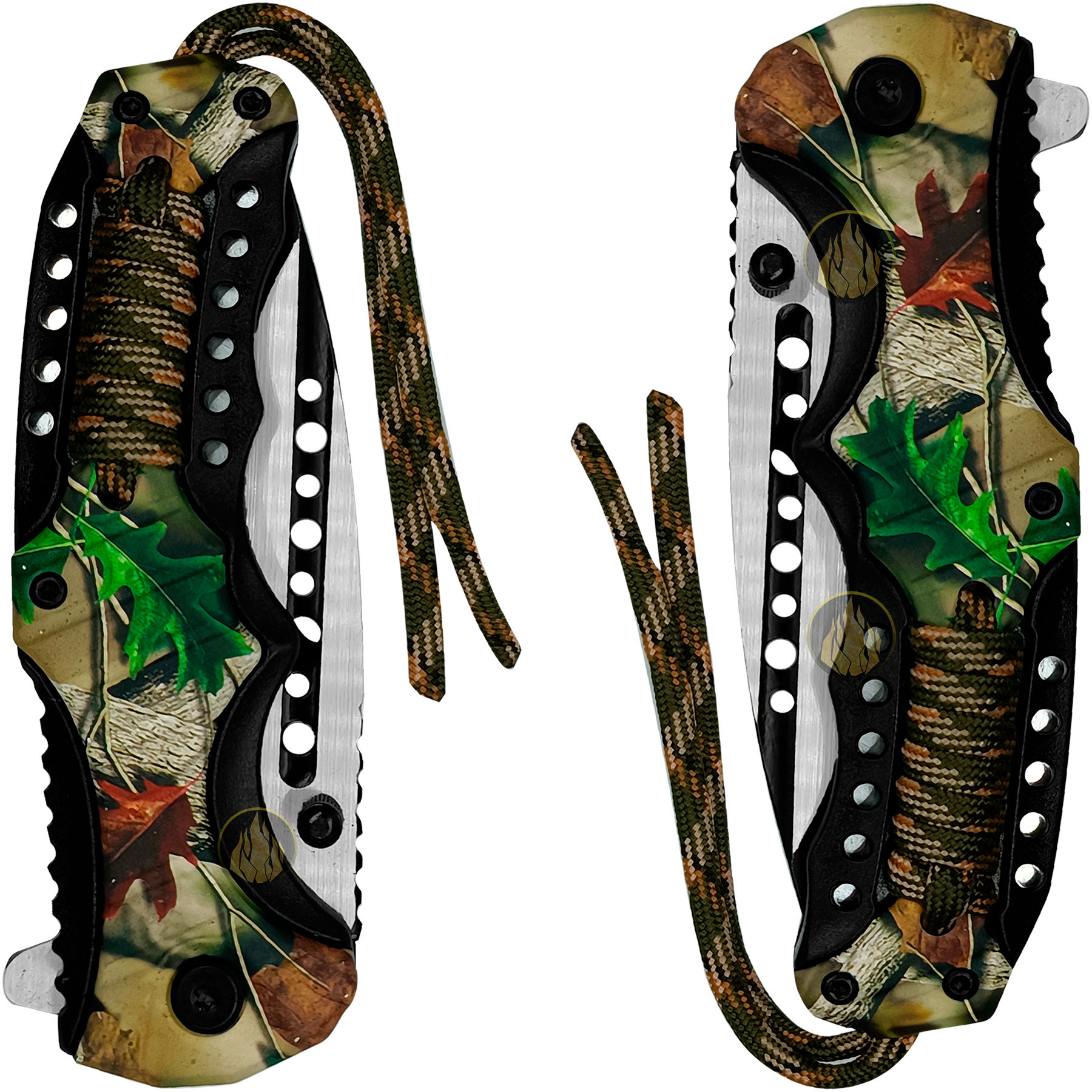 Navaja Automática Camuflaje Cuerda Paracord uso rudo con hoja de acero inoxidable y clip para cinturón. 8569