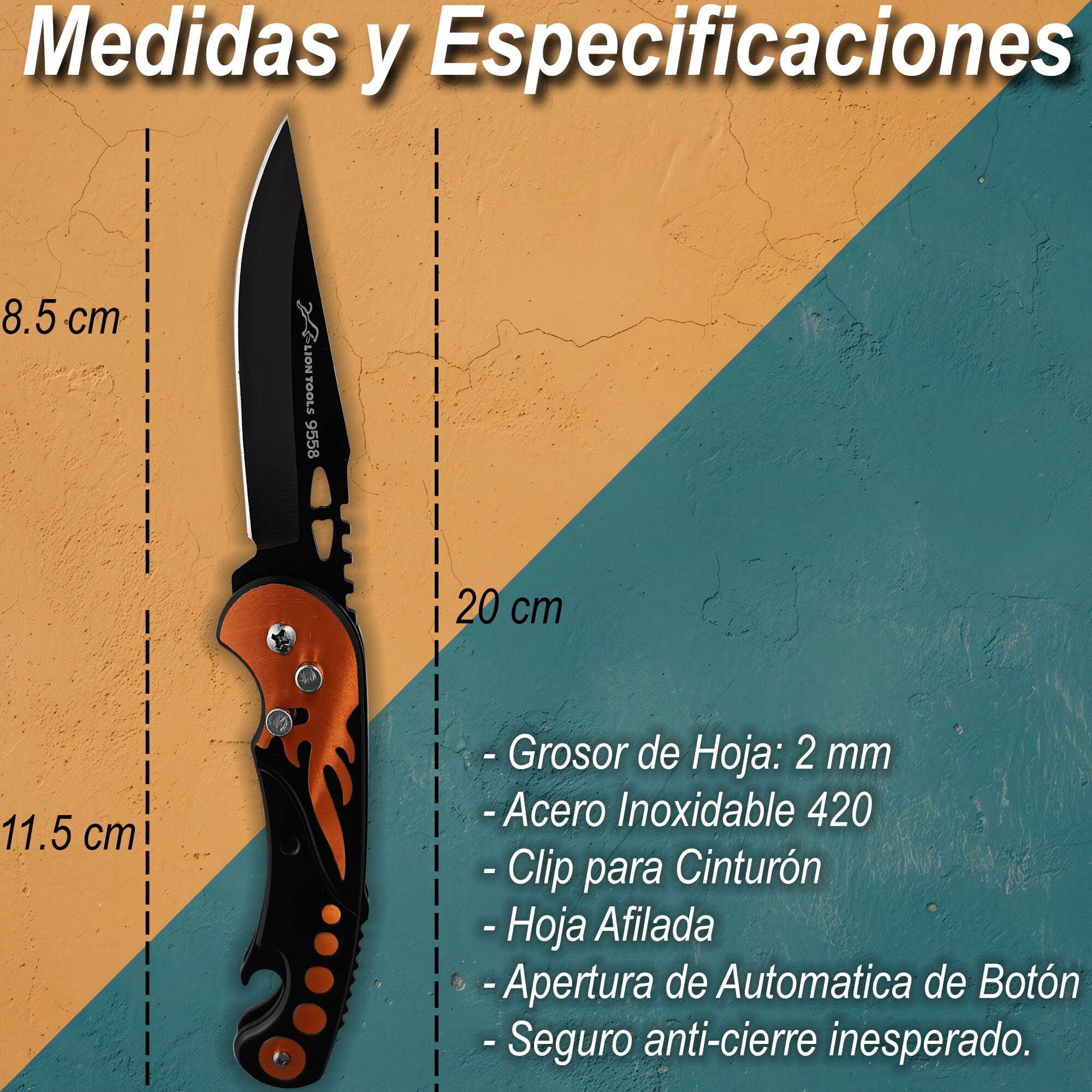 Navaja Automática De Acero Apertura De Botón Flamas - Image 11