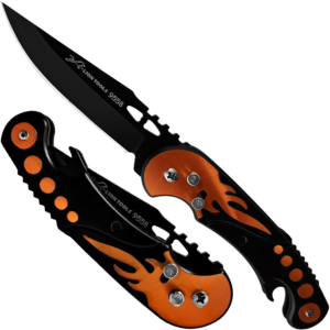 Navaja Automática De Acero Apertura De Botón Flamas