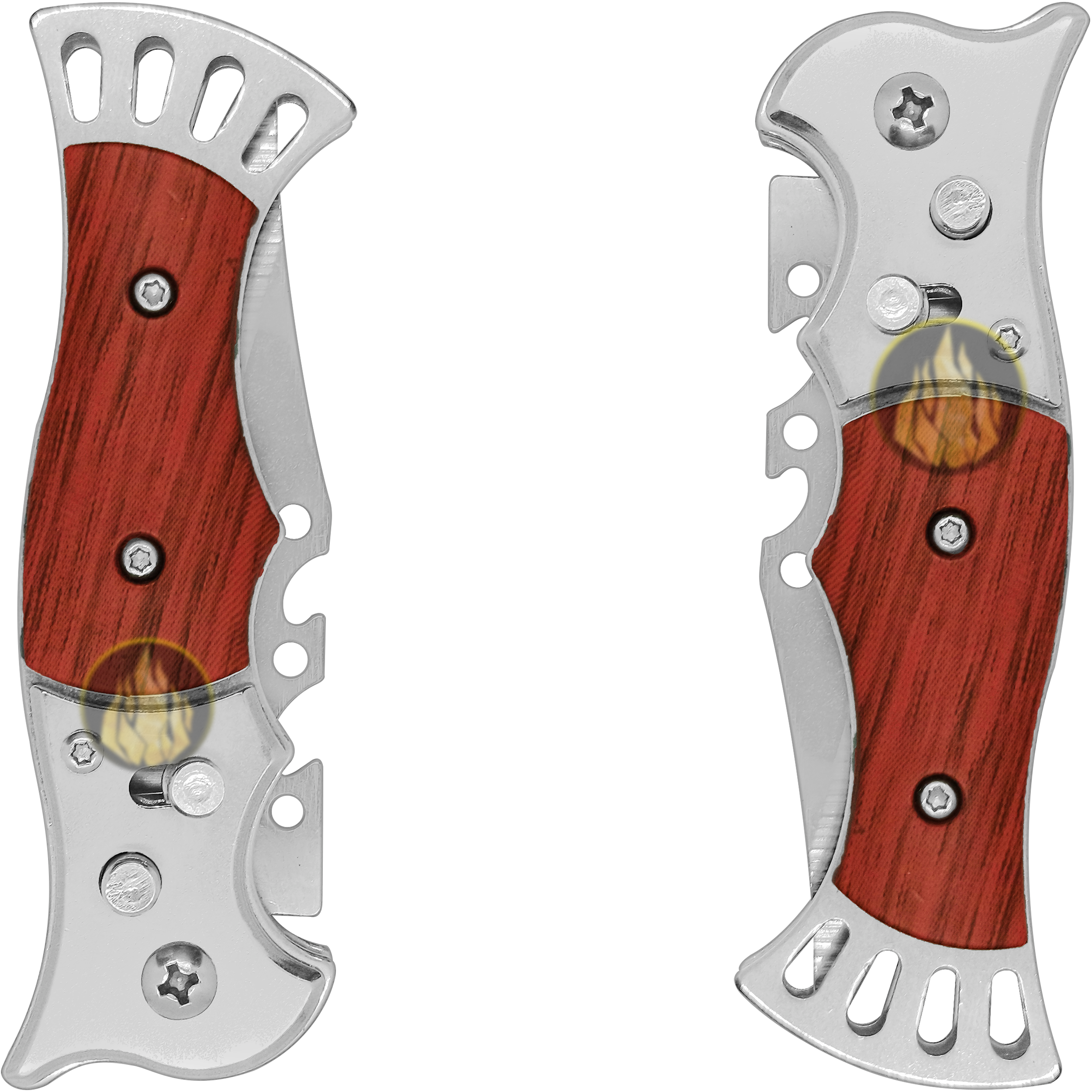 Navaja Automática Lion Tools con mango de madera, apertura de botón y hoja de acero inoxidable. 9559