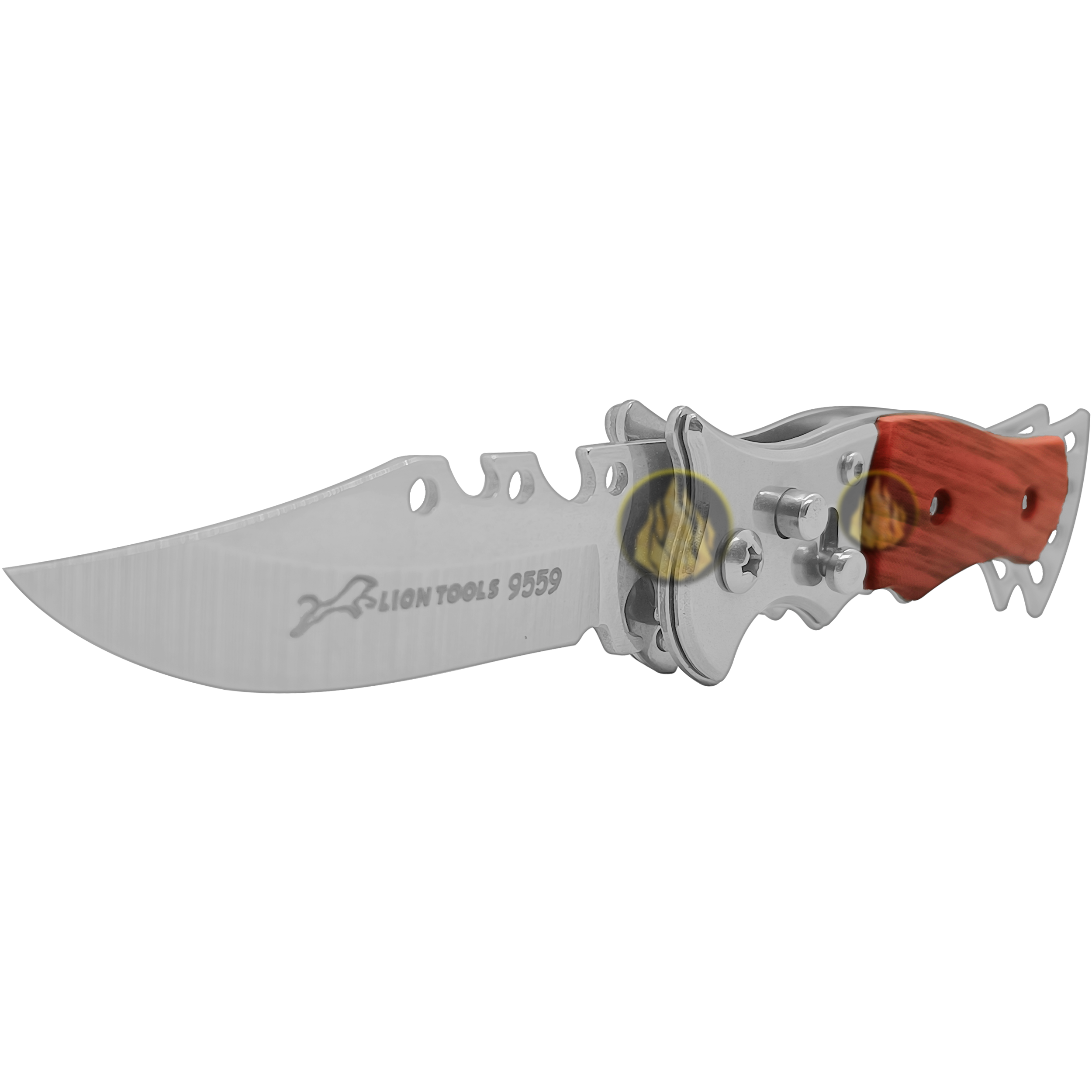 Navaja Automática Lion Tools con mango de madera, apertura de botón y hoja de acero inoxidable. 9559