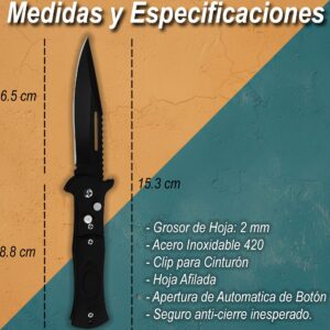 Navaja Automática Lion Tools pavonada con apertura de botón, hoja de acero inoxidable y seguro integrado. 9517