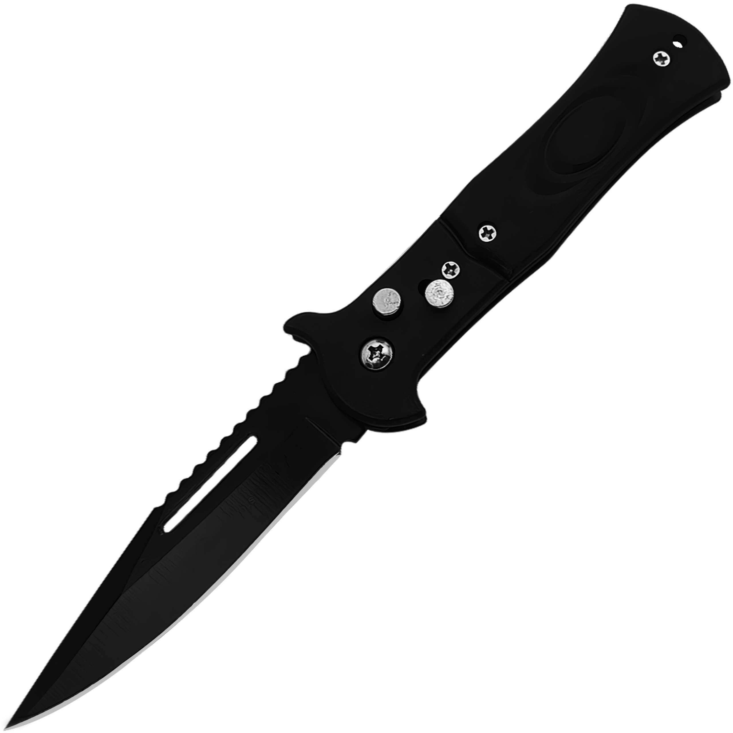 Navaja Automática Lion Tools pavonada con apertura de botón, hoja de acero inoxidable y seguro integrado. 9517