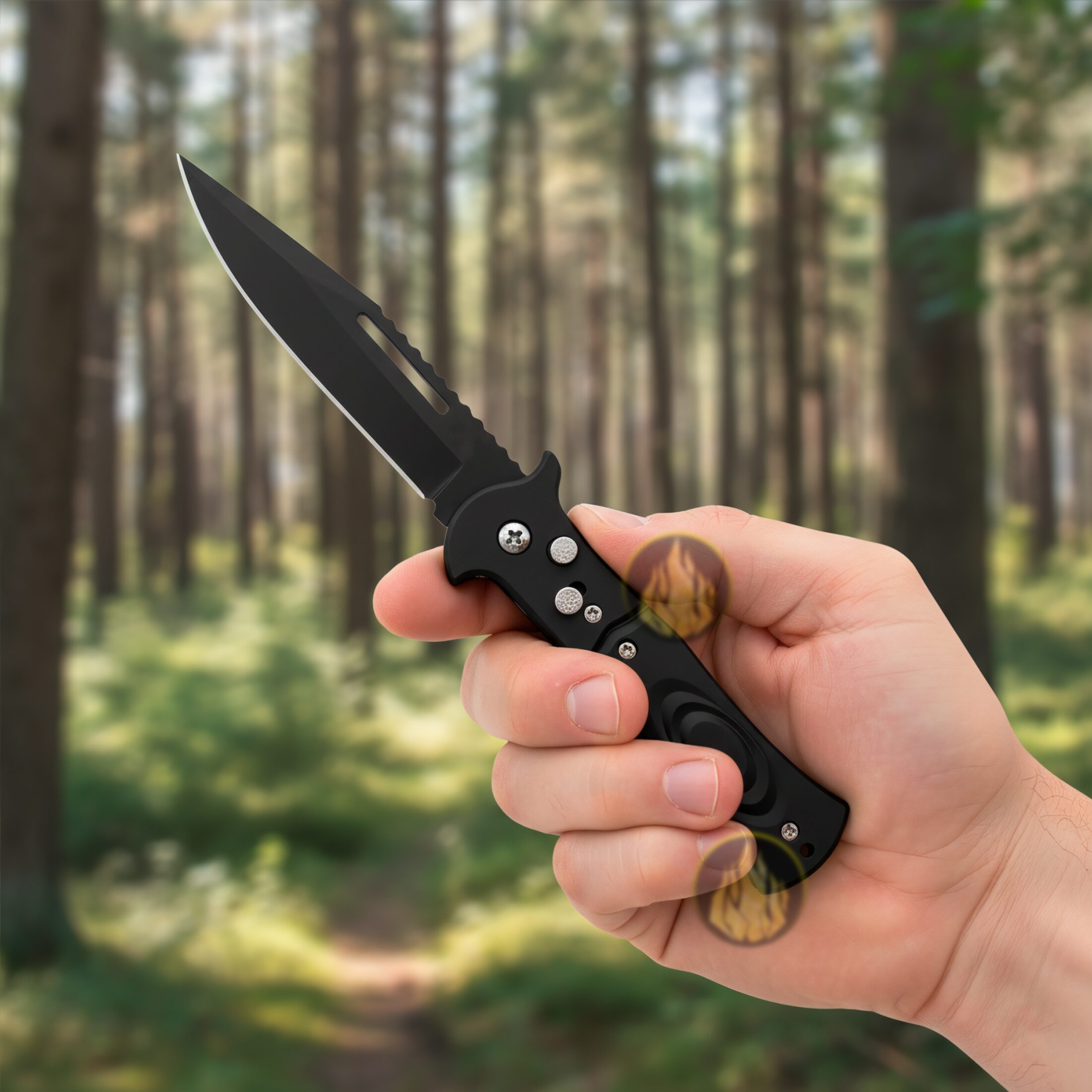 Navaja Automática Lion Tools pavonada con apertura de botón, hoja de acero inoxidable y seguro integrado. 9517