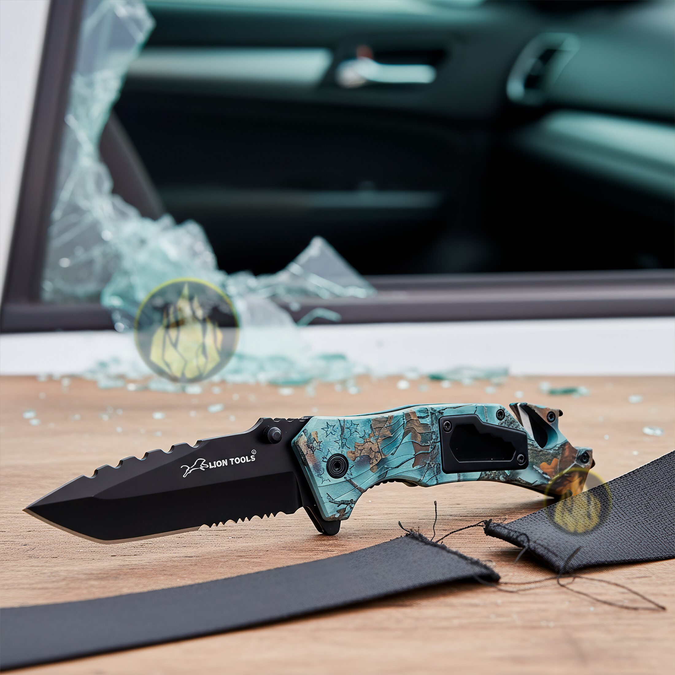 Navaja Automática Multiherramienta camuflaje marca genérica, con apertura automática por botón, hoja de acero inoxidable de 8.5 cm y mango de 12 cm estilo supervivencia. 7077