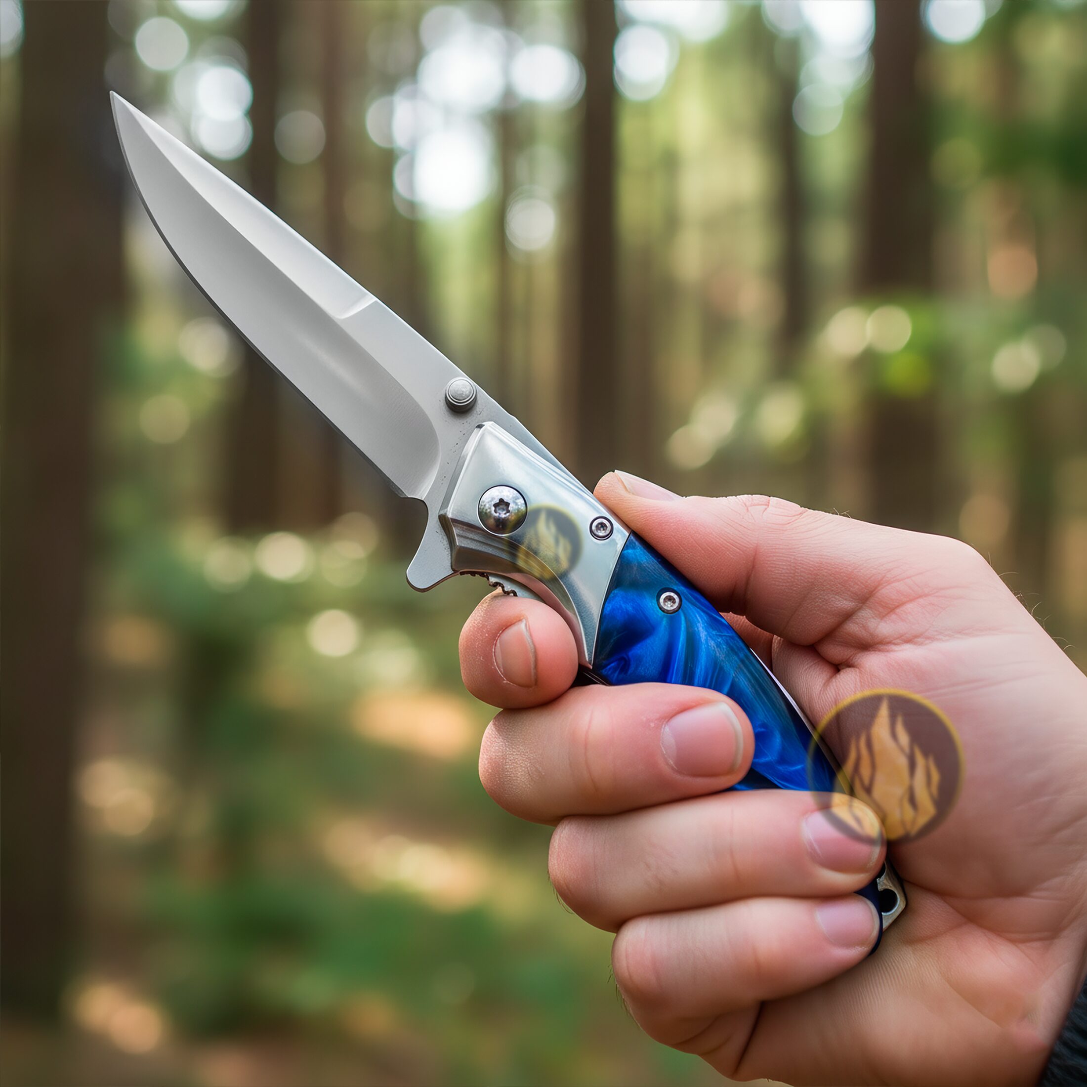 Navaja Automatica marca Razor Tactical con mango cachas de perla y madera, hoja de acero inoxidable 440 de 8.5 cm, estilo táctico de caza y supervivencia. RT 7087BL