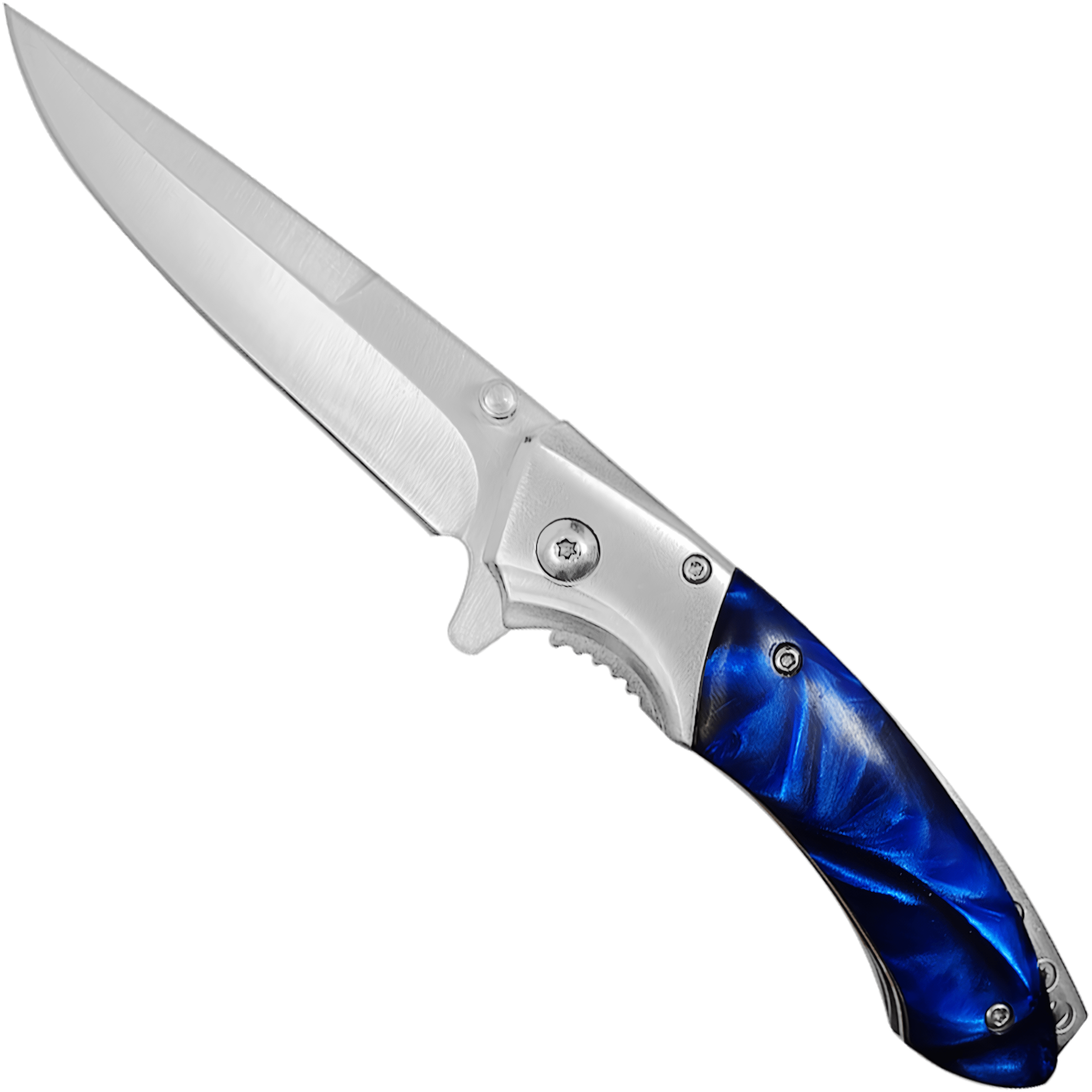 Navaja Automatica marca Razor Tactical con mango cachas de perla y madera, hoja de acero inoxidable 440 de 8.5 cm, estilo táctico de caza y supervivencia. RT 7087BL