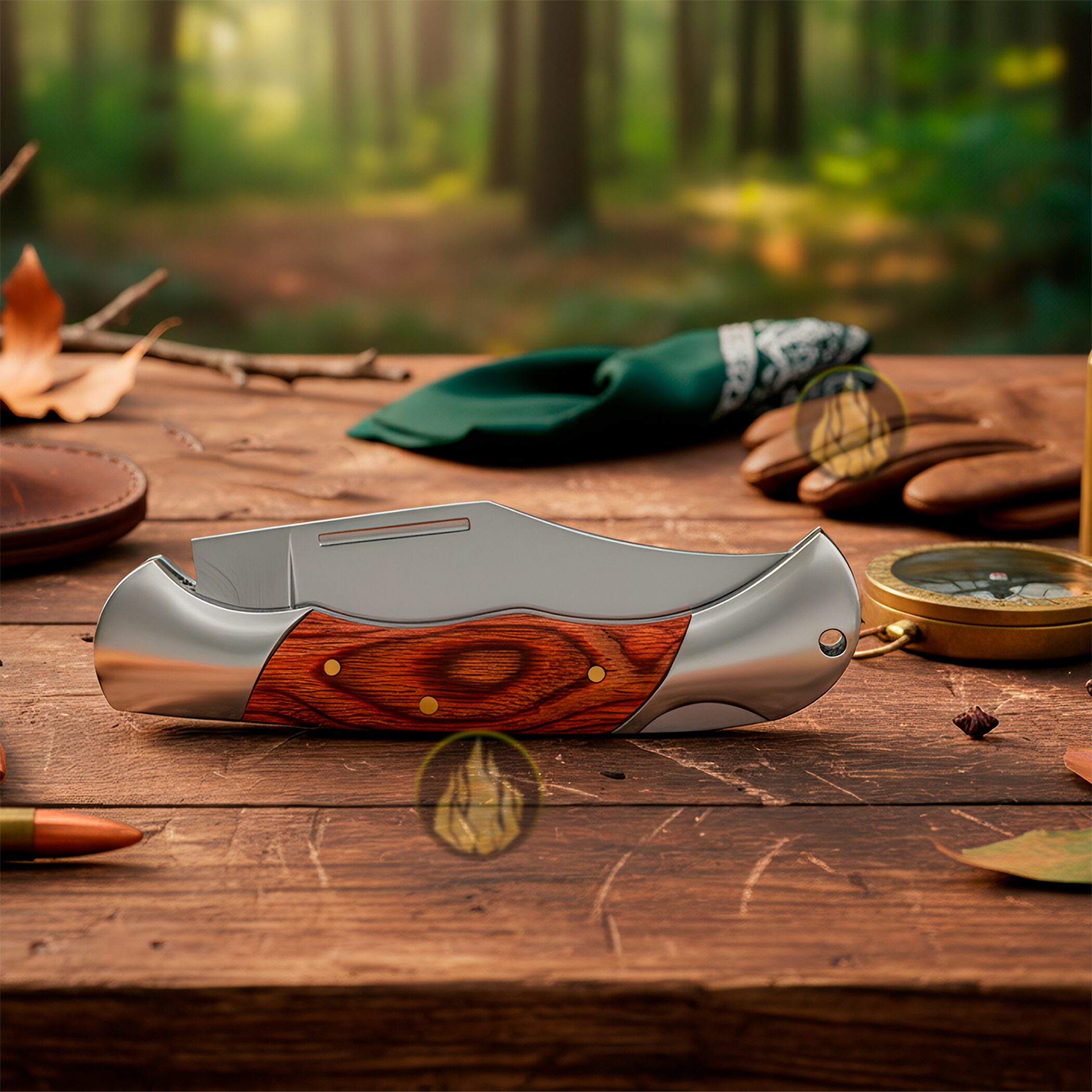 Navaja Cachas De Madera Lion Tools modelo 6591 con hoja de acero inoxidable 420 y apertura manual con muelle.