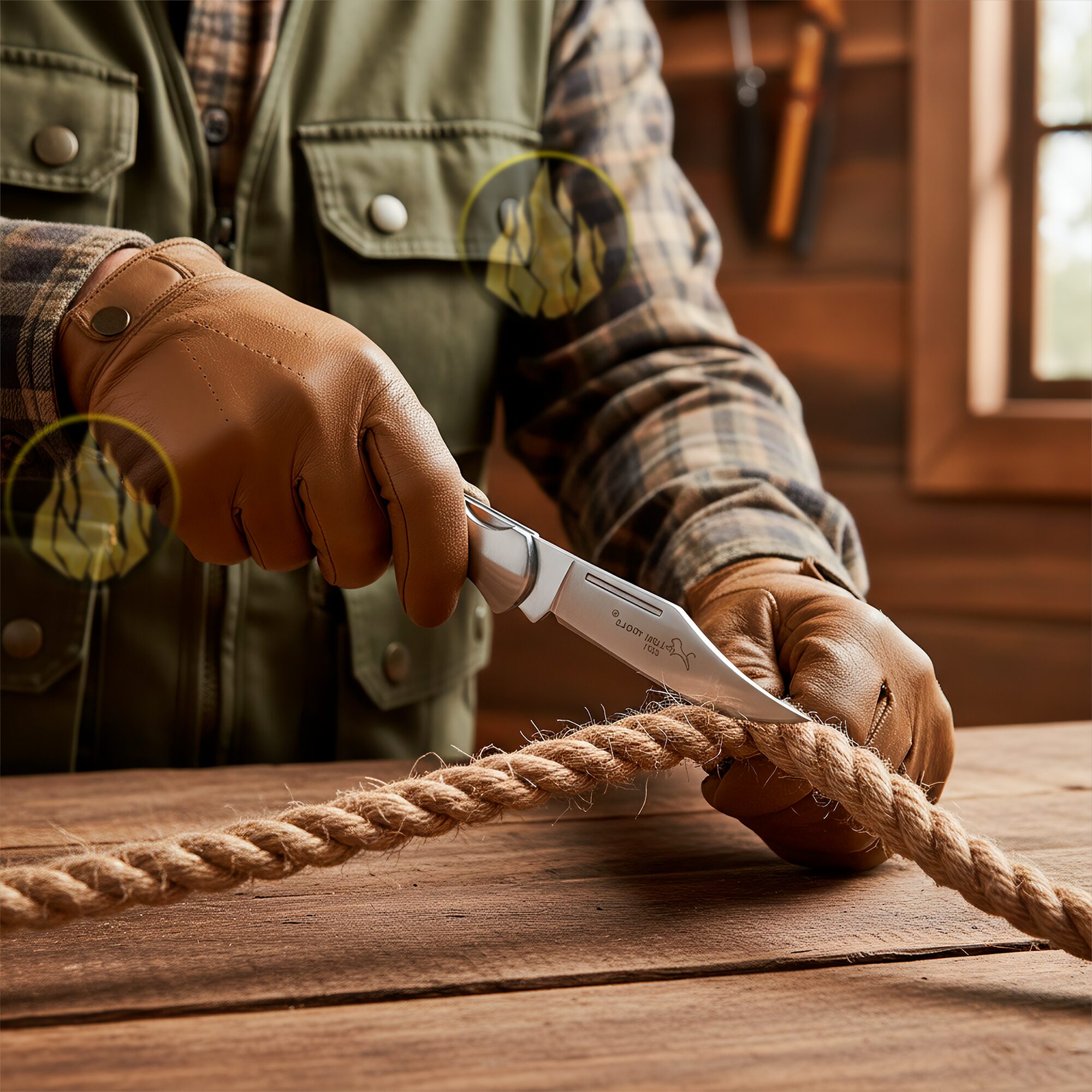Navaja Cachas De Madera Lion Tools modelo 6591 con hoja de acero inoxidable 420 y apertura manual con muelle.