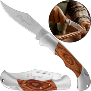 Navaja Cachas De Madera Lion Tools modelo 6591 con hoja de acero inoxidable 420 y apertura manual con muelle.