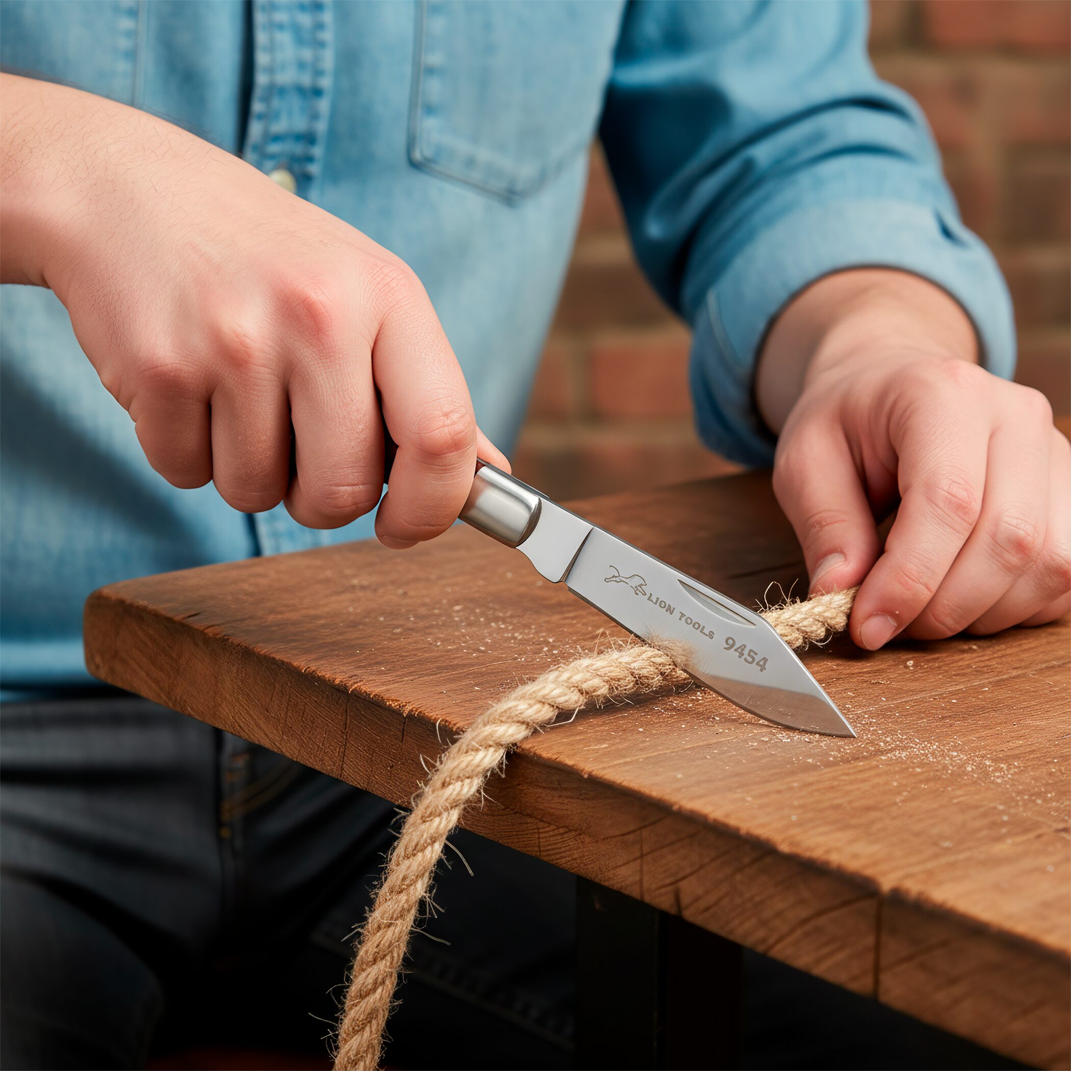 Navaja Cachas de Madera marca Lion Tools acero inoxidable 420 hoja afilada 7 cm mango madera apertura manual sistema pistón seguro navaja EDC bolsillo con bandola llavero 9454