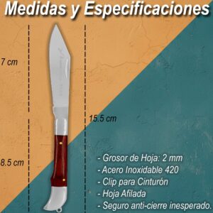 Navaja Cachas de Madera marca Lion Tools acero inoxidable 420 hoja afilada 7 cm mango madera apertura manual sistema pistón seguro navaja EDC bolsillo con bandola llavero 9454