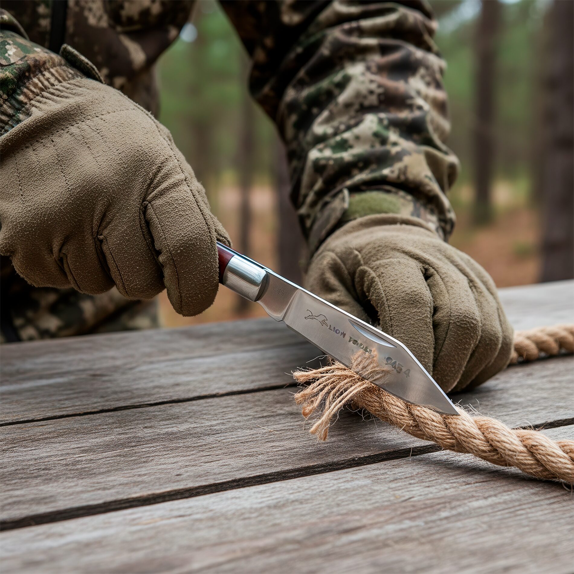 Navaja Cachas de Madera marca Lion Tools acero inoxidable 420 hoja afilada 7 cm mango madera apertura manual sistema pistón seguro navaja EDC bolsillo con bandola llavero 9454