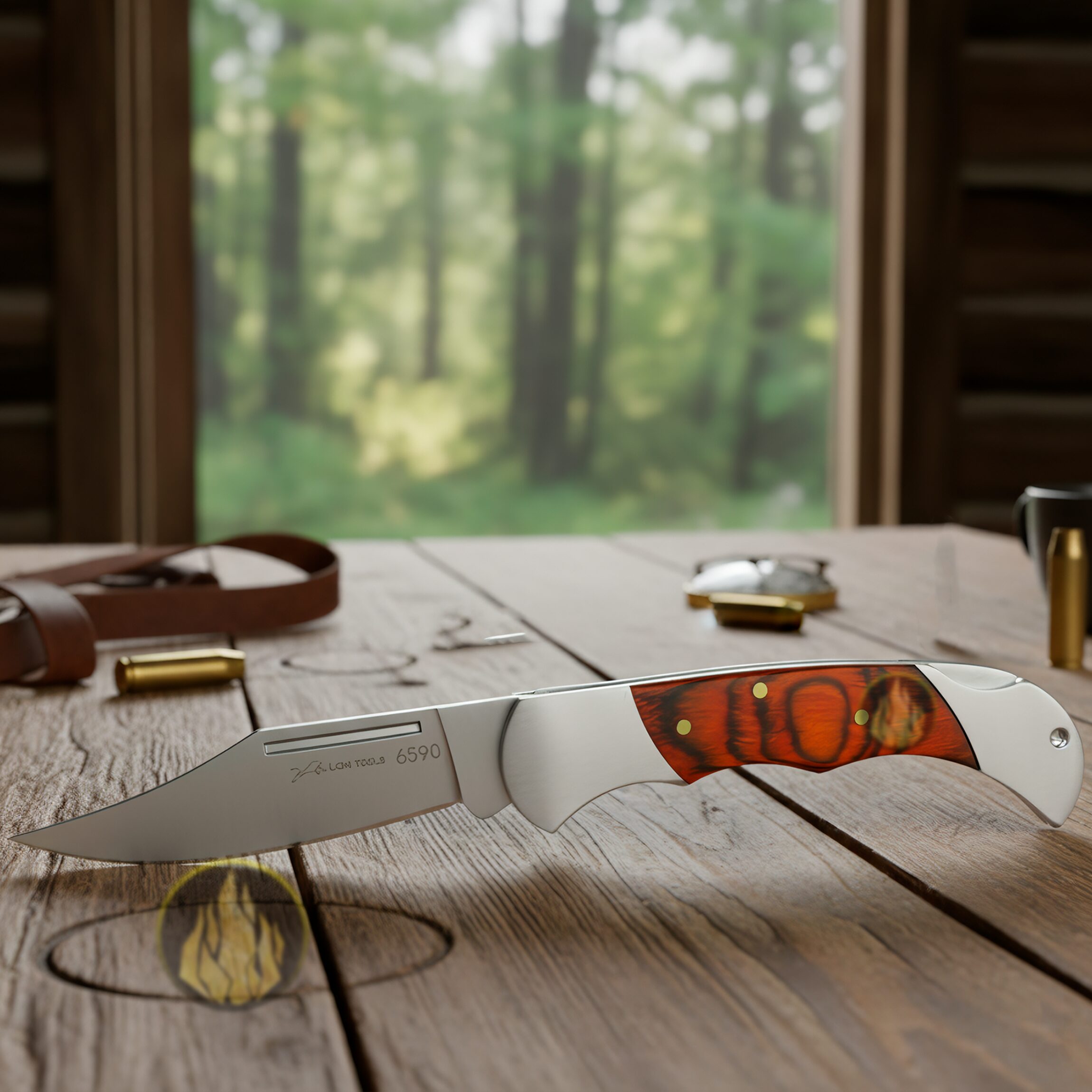 Navaja Cachas De Madera Muelle Uso Rudo marca Lion Tools modelo 6590, hoja de acero inoxidable 420 de 8 cm, apertura manual con seguro anti cierre y diseño clásico de caza.