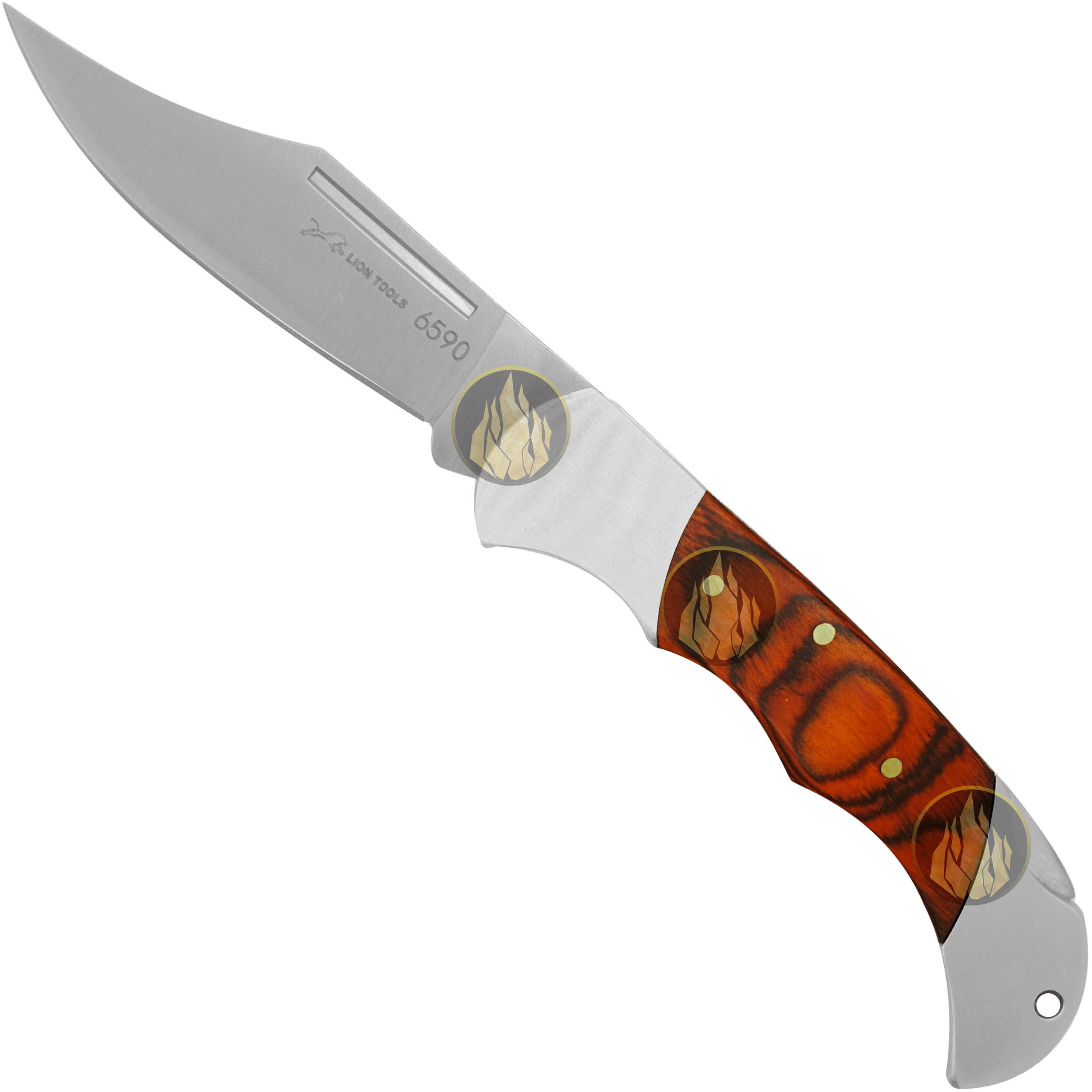 Navaja Cachas De Madera Muelle Uso Rudo marca Lion Tools modelo 6590, hoja de acero inoxidable 420 de 8 cm, apertura manual con seguro anti cierre y diseño clásico de caza.