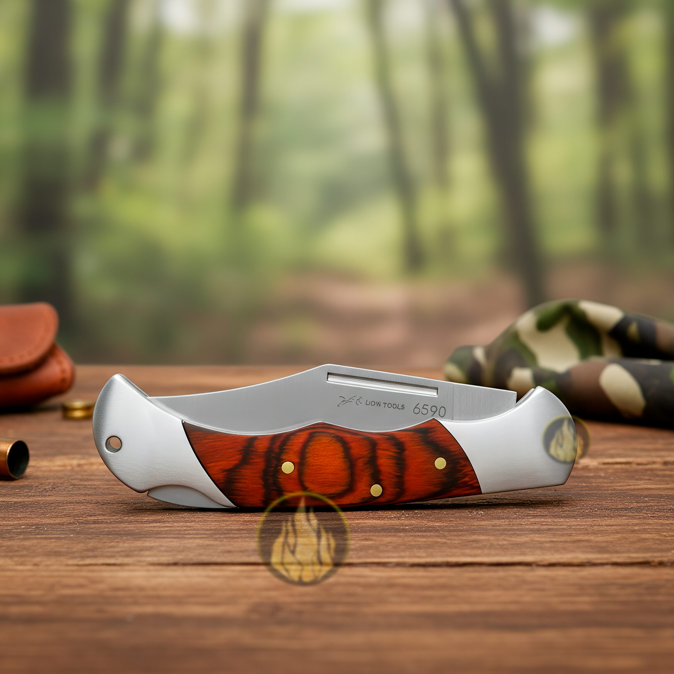 Navaja Cachas De Madera Muelle Uso Rudo marca Lion Tools modelo 6590, hoja de acero inoxidable 420 de 8 cm, apertura manual con seguro anti cierre y diseño clásico de caza.