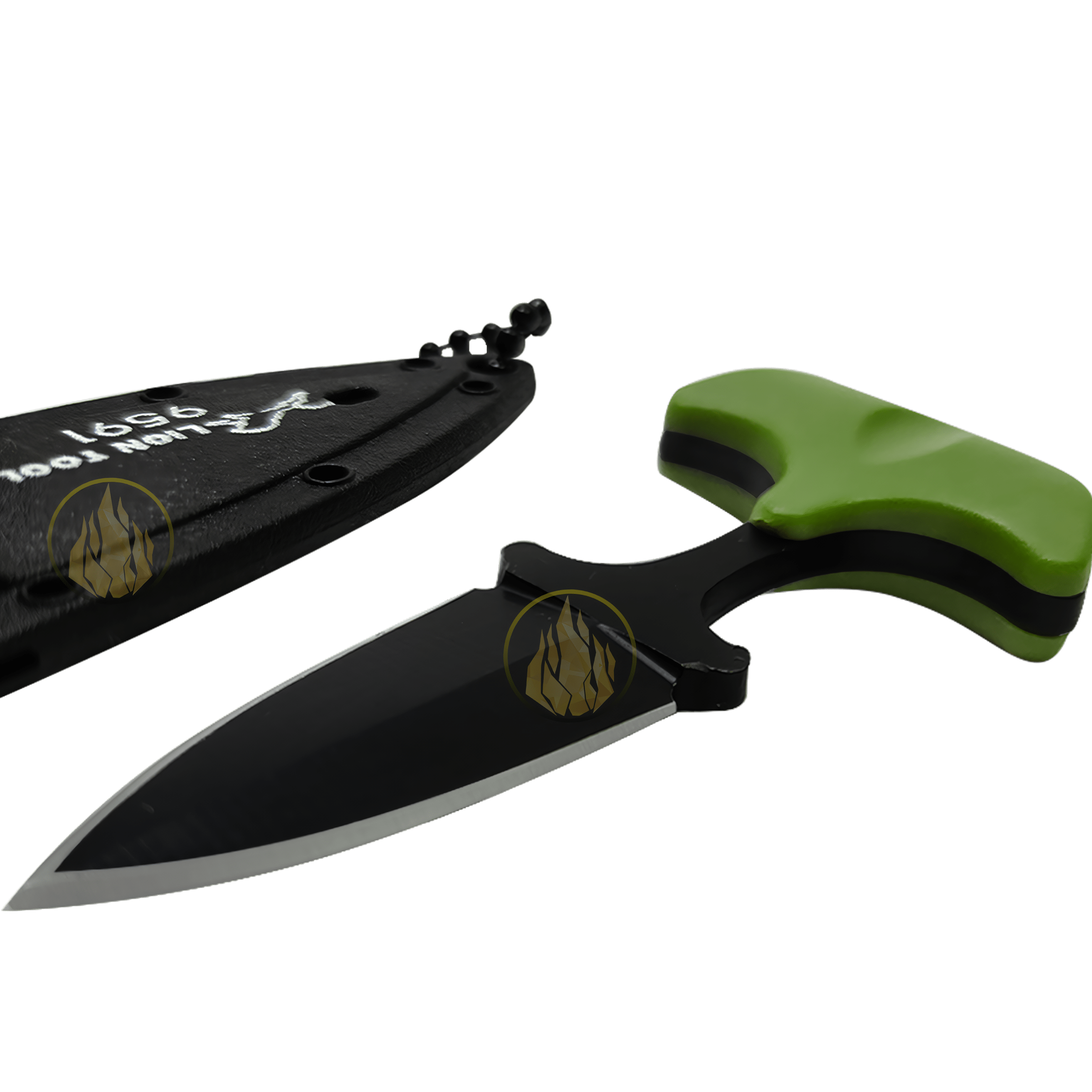 Navaja Cuchillo Collar Lion Tools verde militar con hoja de acero inoxidable 420 y funda rígida tipo collar 9591